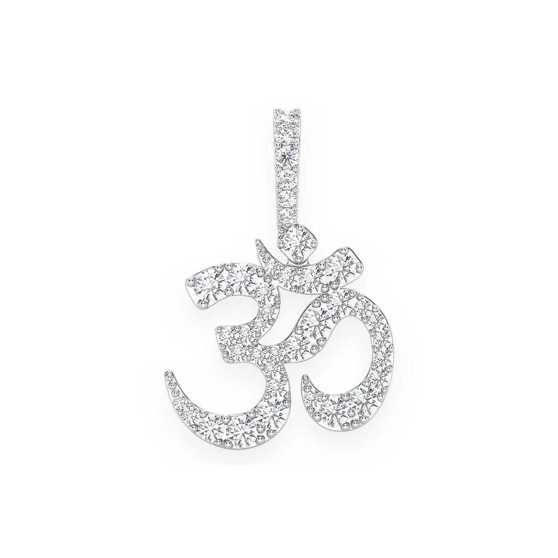 Pranava Om Diamond Pendant in 14K white gold, 0.66ctw, front view