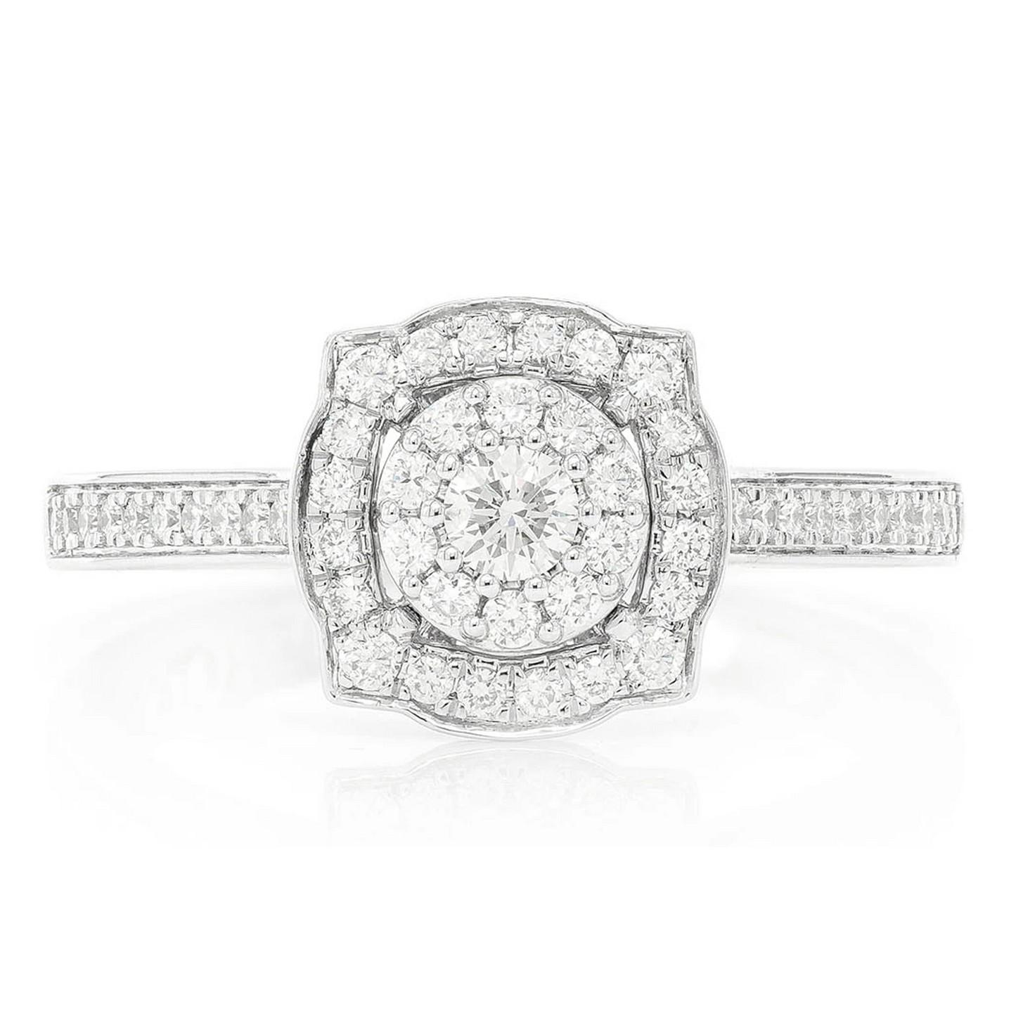 Single Band Square & Round Engagement Ring in 14K white gold, front view
