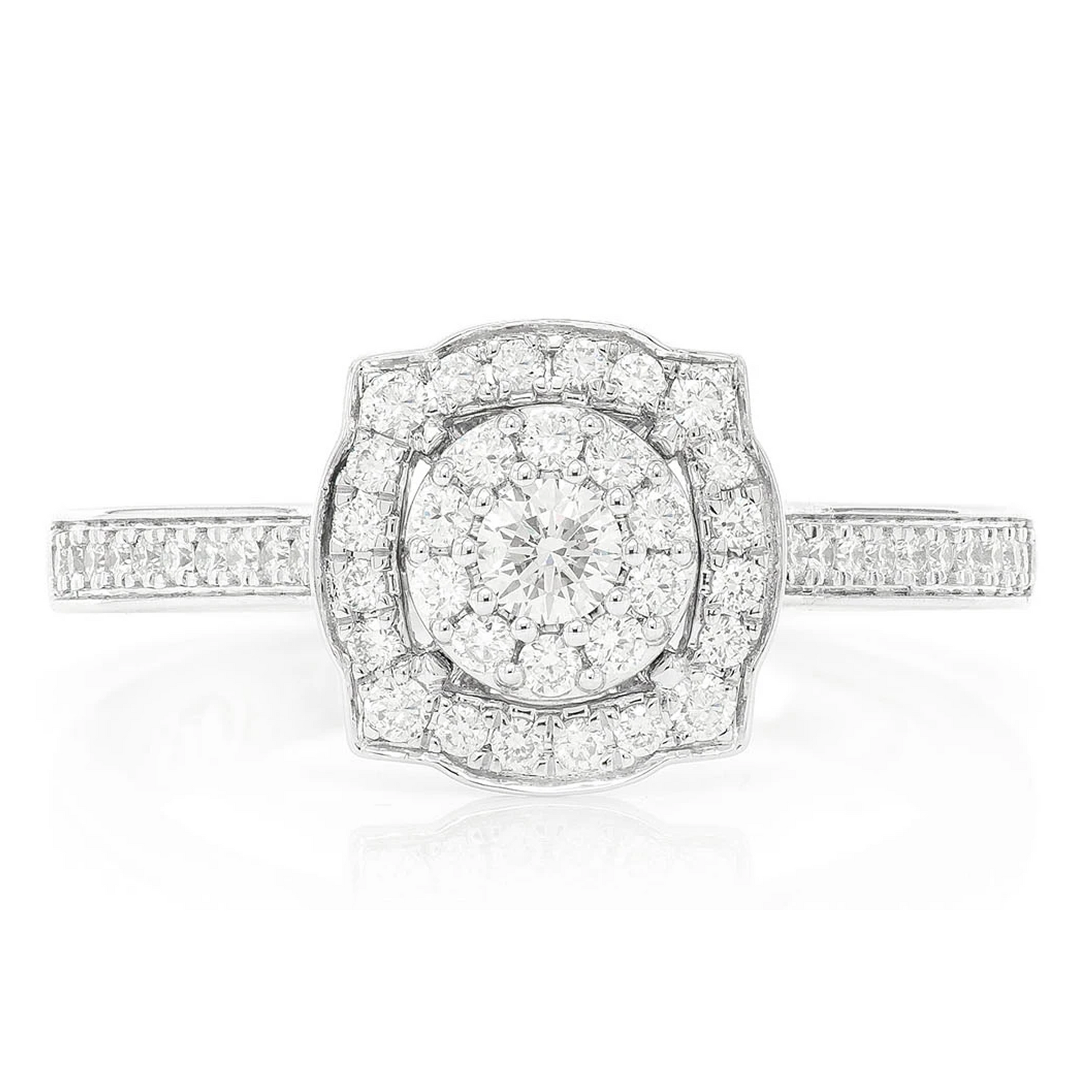 Single Band Square & Round Engagement Ring in 14K white gold, front view