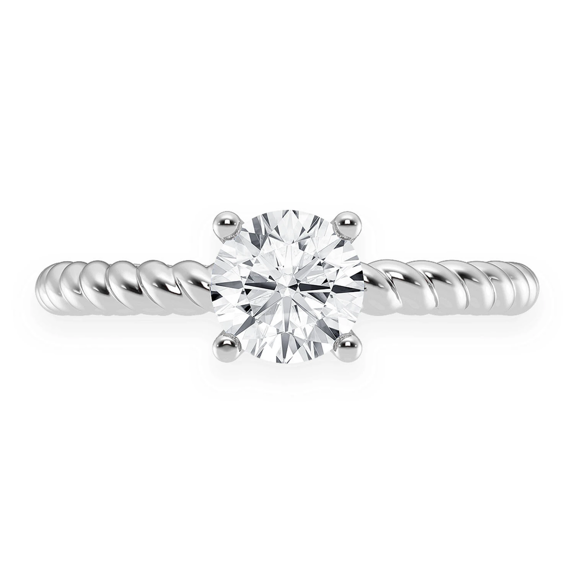 Classic Twist Band Solitaire Diamond Ring in 14K white gold, front view