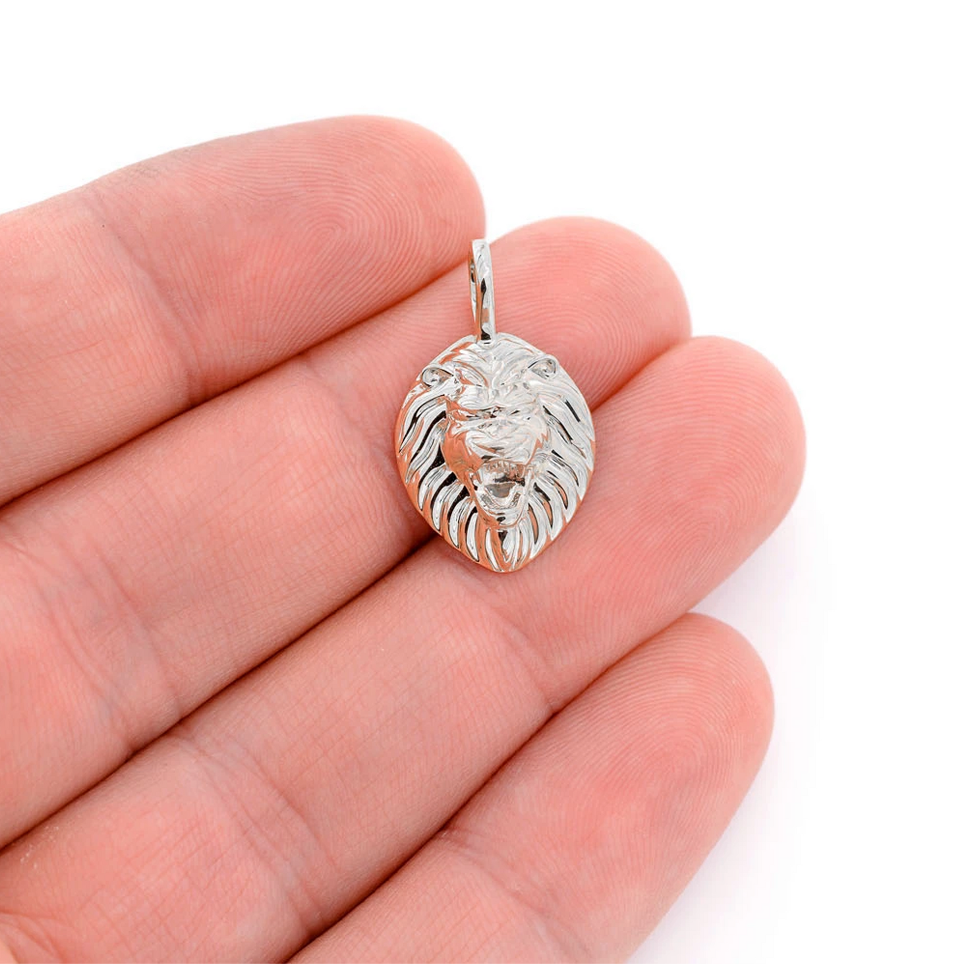 Lion Head Diamond Pendant in 14K white gold, Pure | Solid Gold, angled view