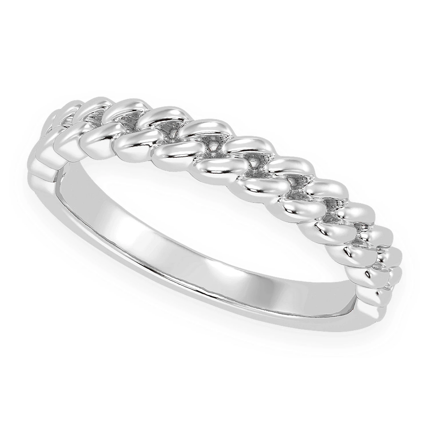 Solid Gold Cuban Ring in 14K white gold, angled view