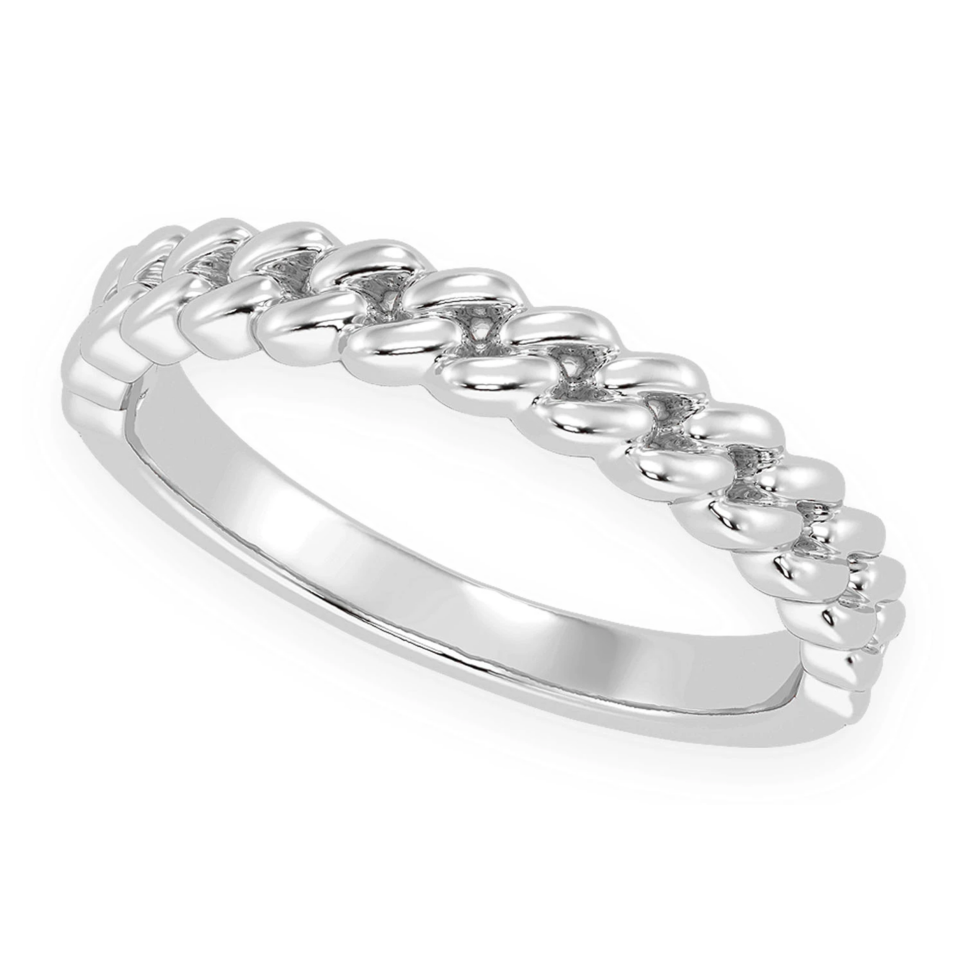 Solid Gold Cuban Ring in 14K white gold, angled view