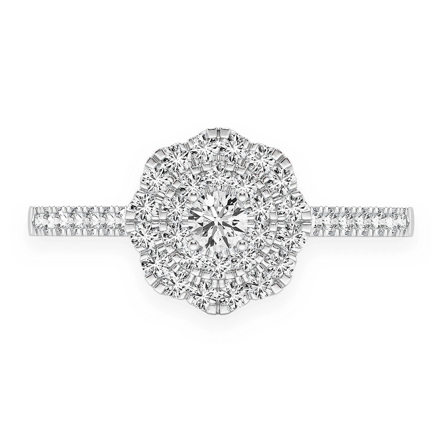 Single Band Floral Diamond Engagement Ring in 14K white gold, front view