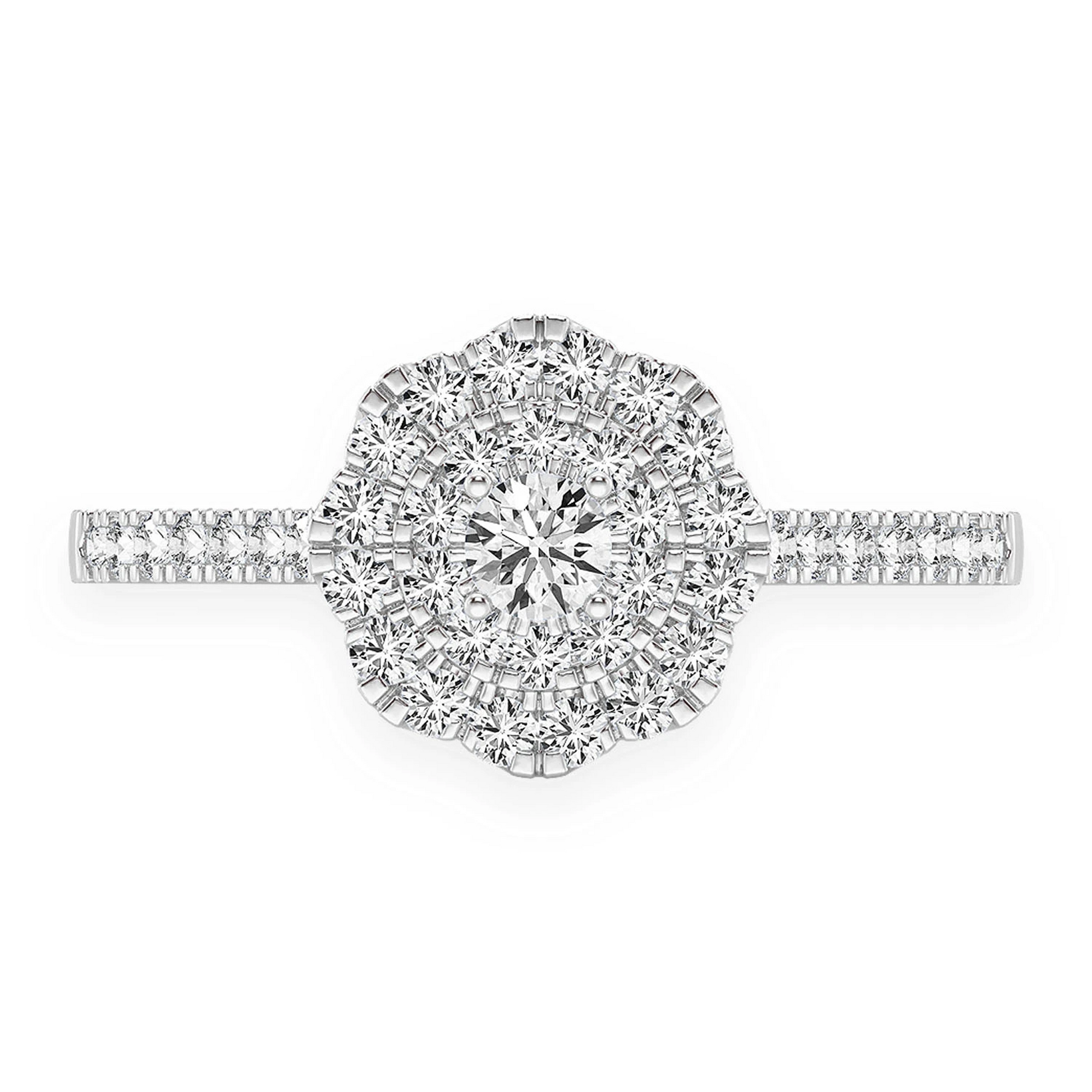 Single Band Floral Diamond Engagement Ring in 14K white gold, front view