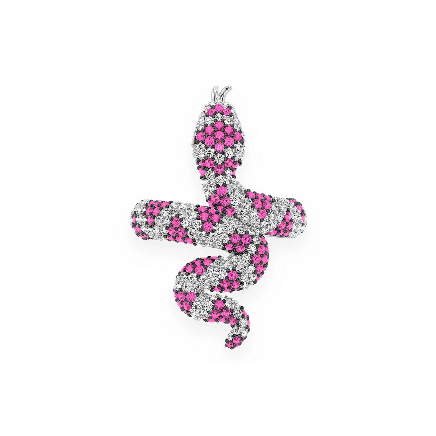 Snake Diamond Ring in 14K white gold, Ruby, front view