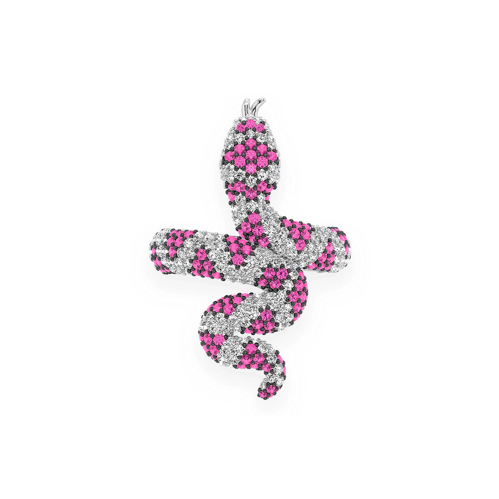 Snake Diamond Ring in 14K white gold, Ruby, front view