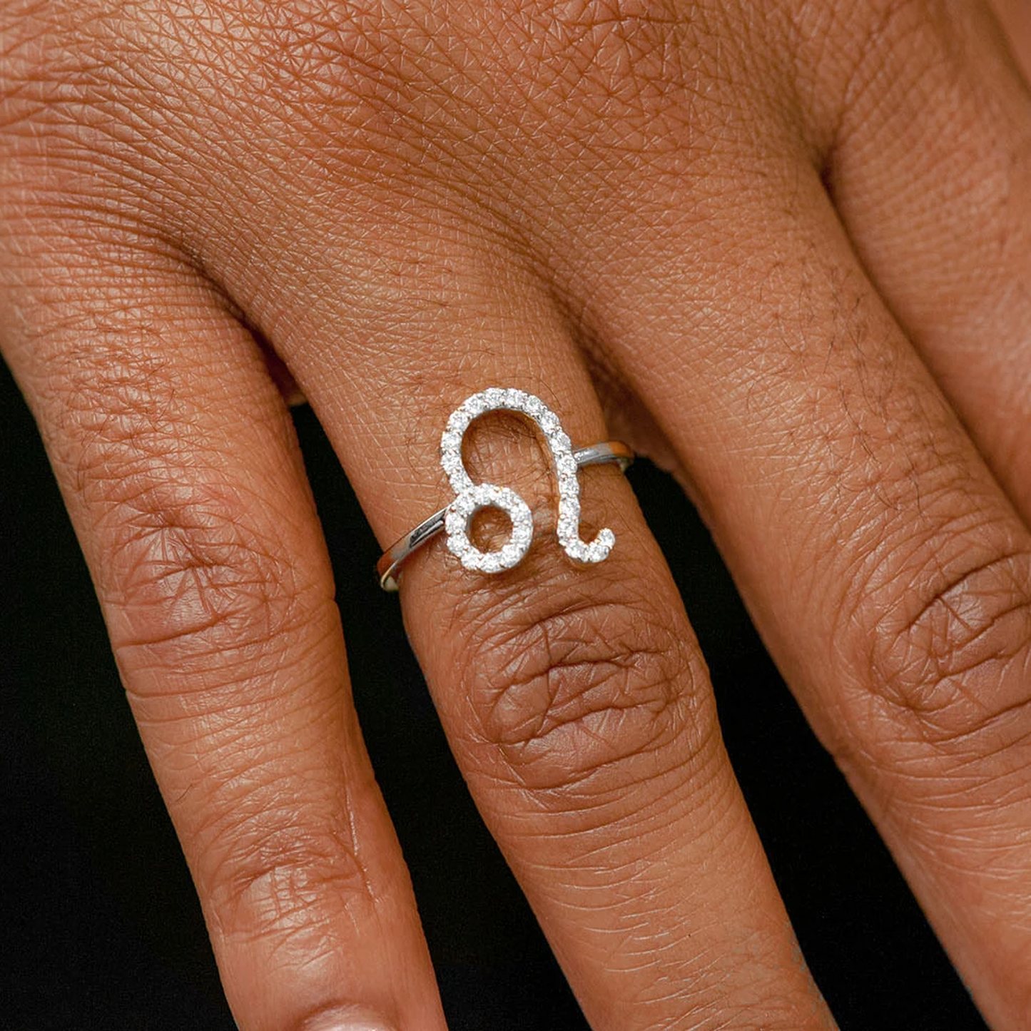 Zodiac Diamond Ring in 14K white gold, Leo design, alternate view