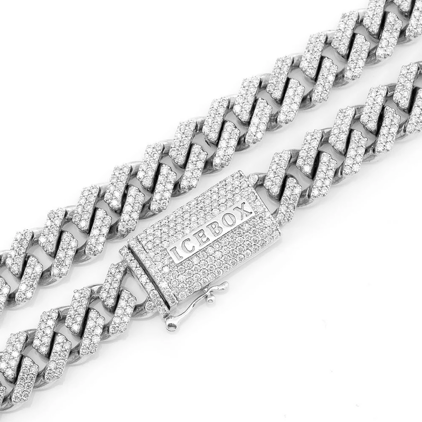 Raised Cuban Diamond Necklace in 14K white gold, 9mm / 13.00ctw width, detail view