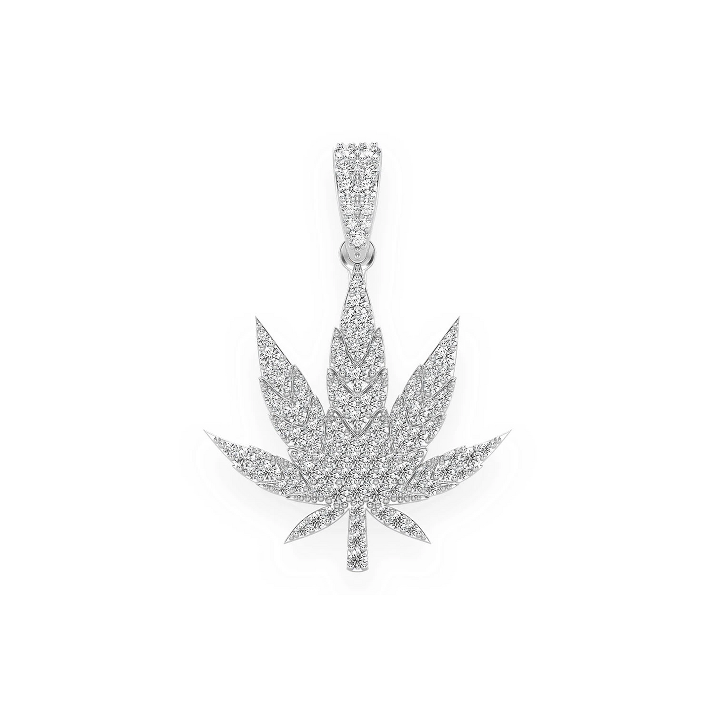 Cannabis Leaf Diamond Pendant in 14K white gold, Large | 0.85ctw, front view