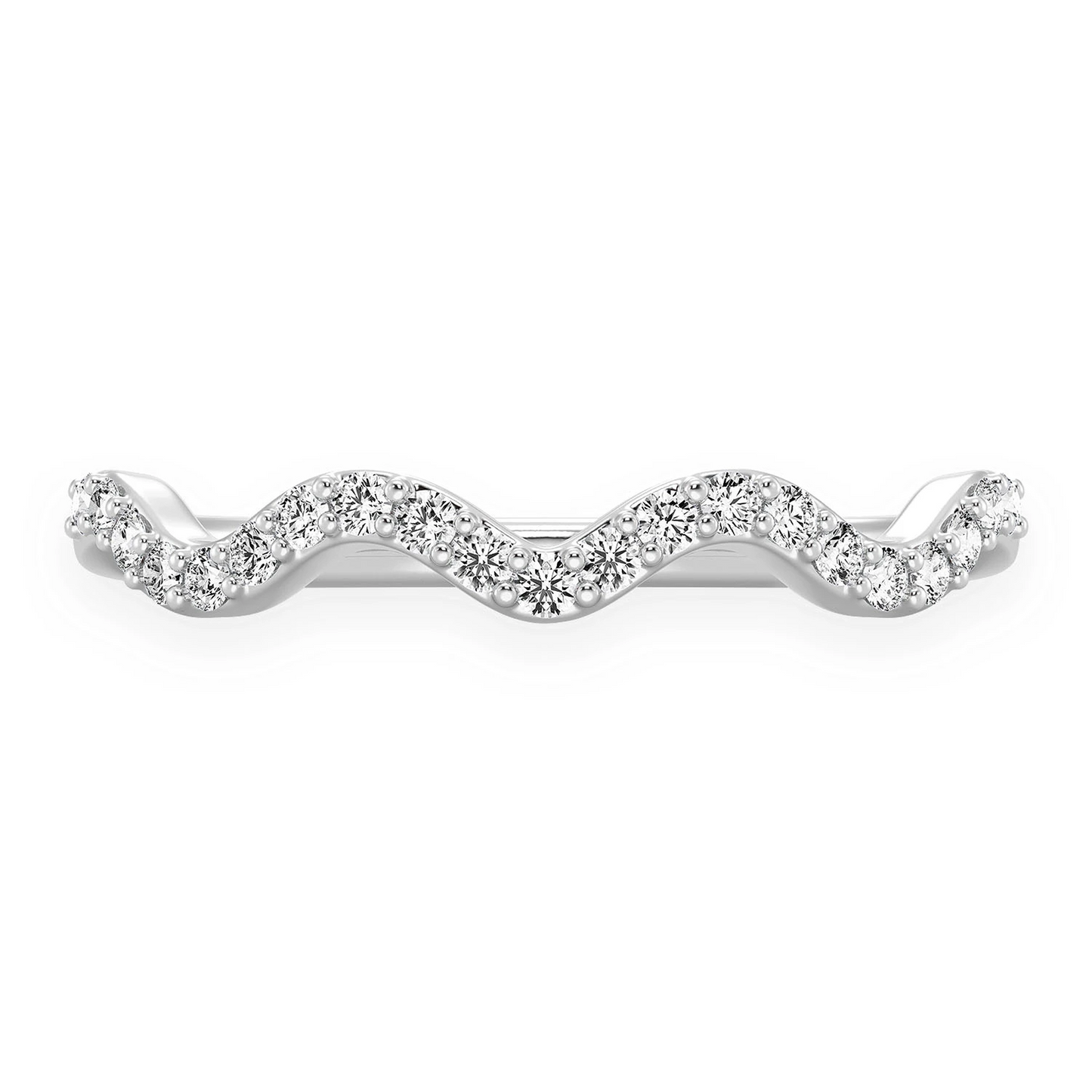 Wavy Diamond Ring in 14K white gold, front view