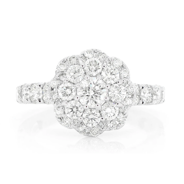 Round Floral Cluster Double Halo Ring