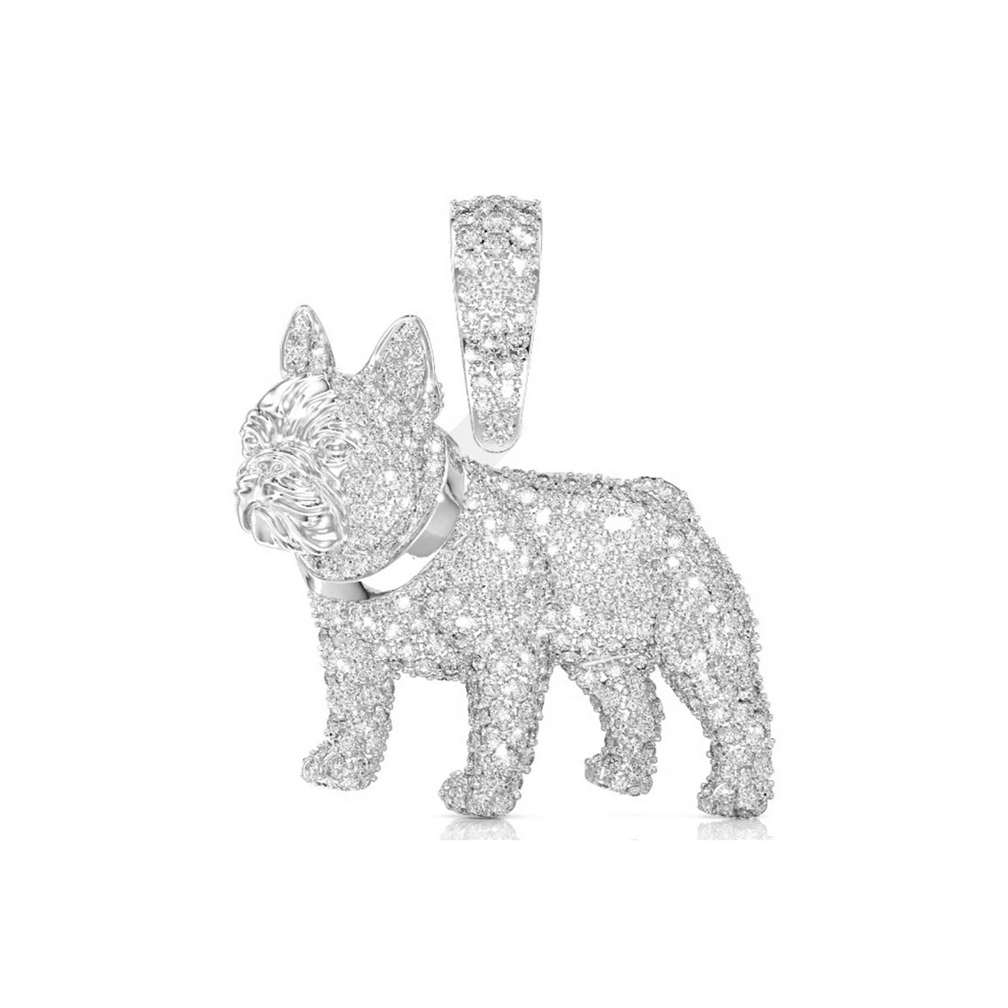 French Bulldog Diamond Pendant in 14K white gold, Statement | 2.50ctw, front view