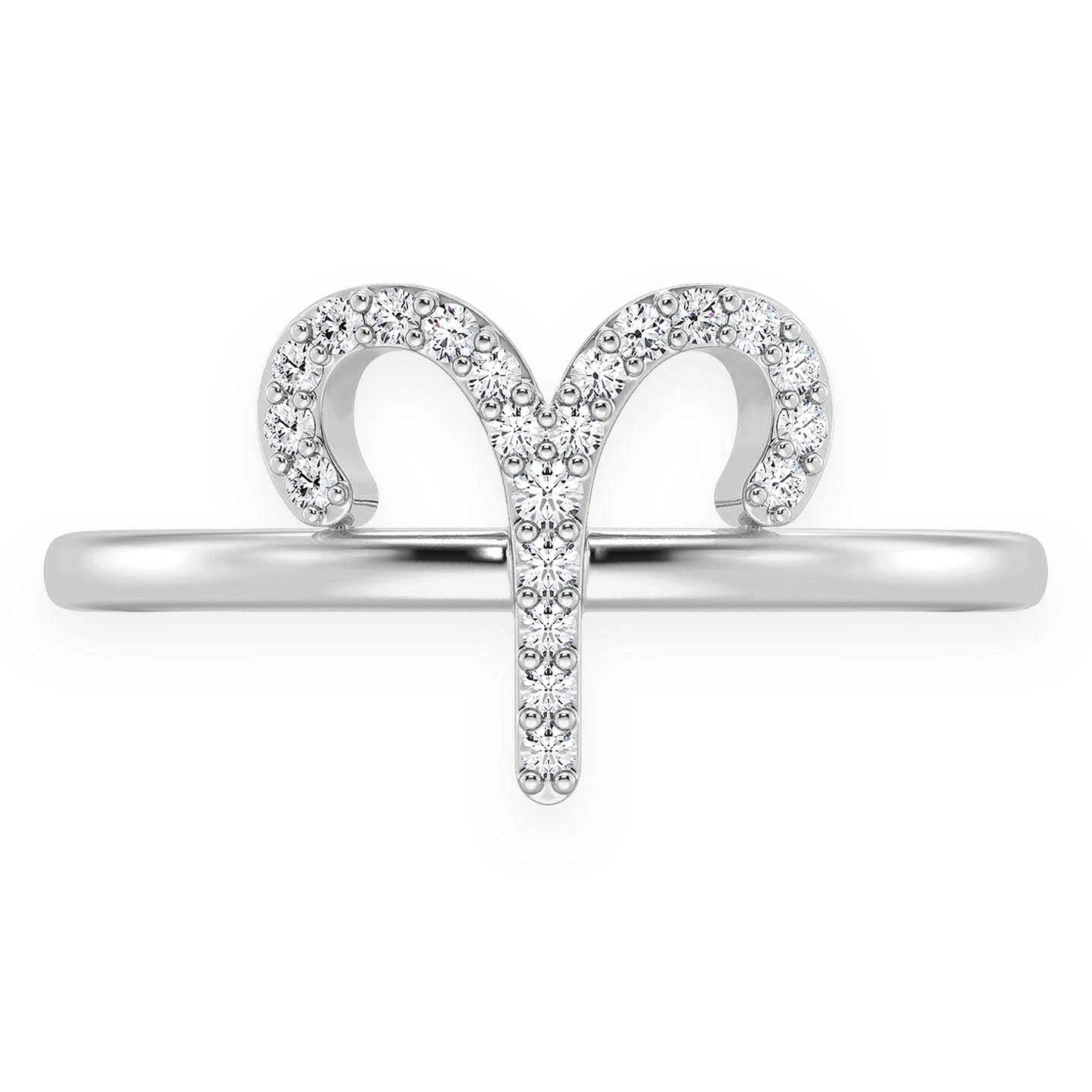 Zodiac Diamond Ring in 14K white gold, Aries design, front view
