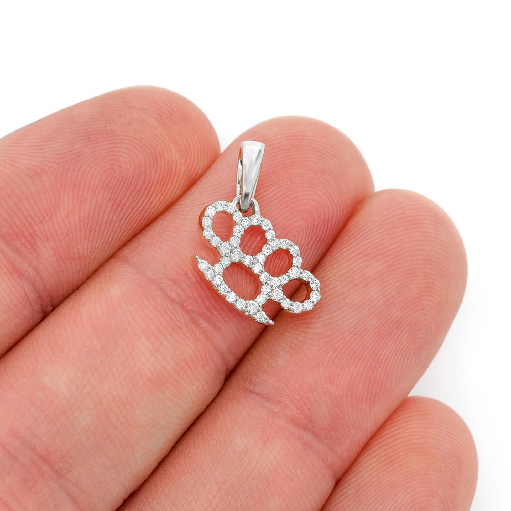 Brass Knuckle Diamond Pendant in 14K white gold, angled view