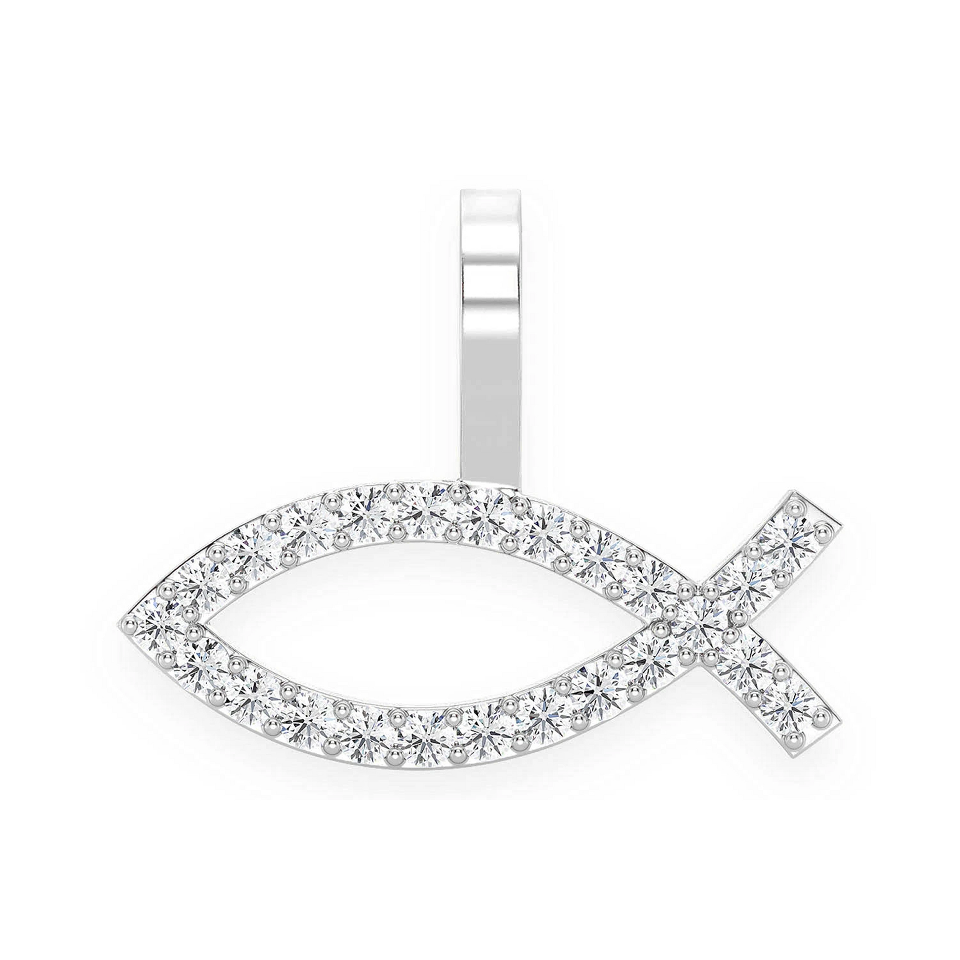 Ichthys Diamond Pendant in 14K white gold, front view