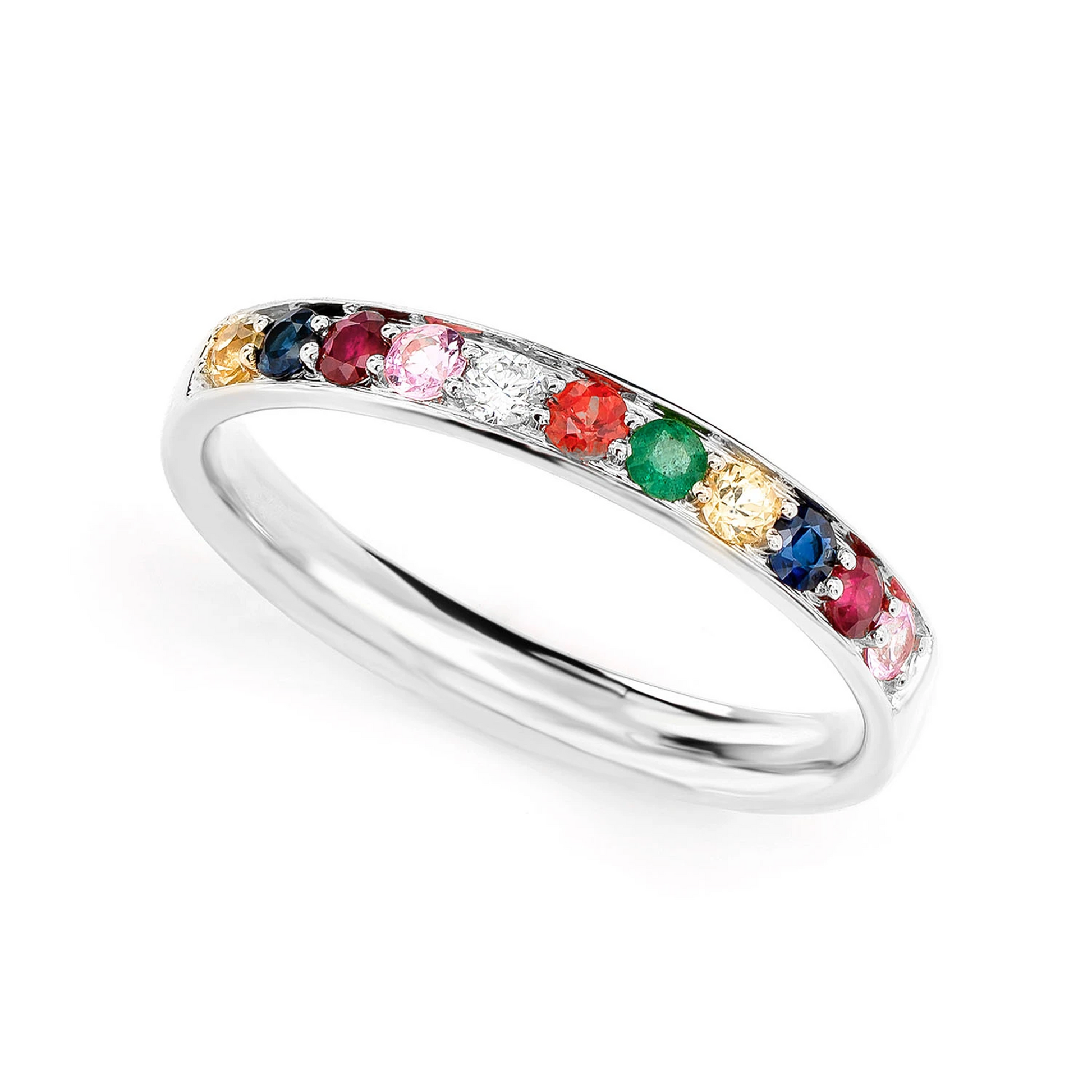 Multicolor Gemstone Diamond Band in 14K white gold, angled view