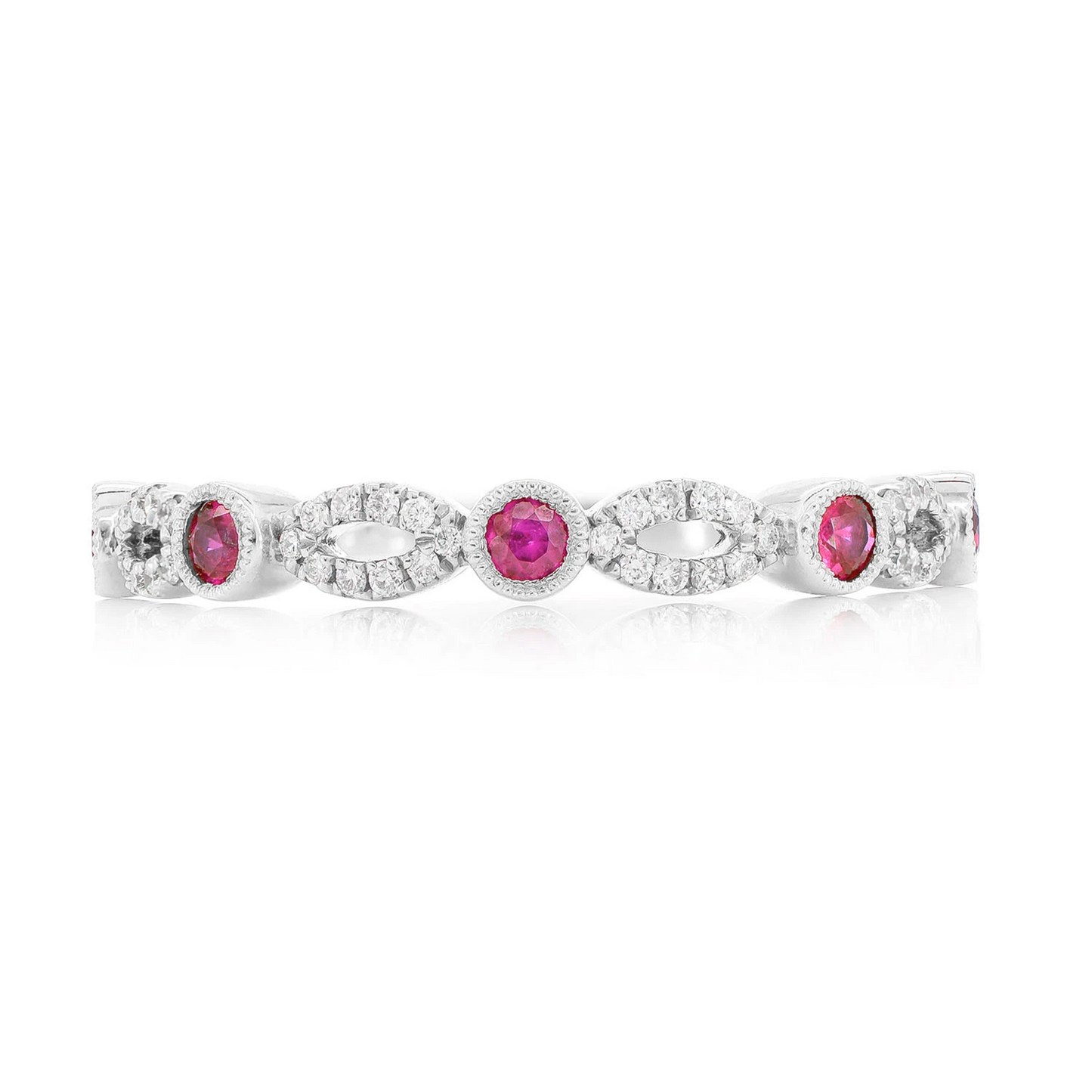 Ruby Diamond Stackable Band Ring in 14K white gold, front view
