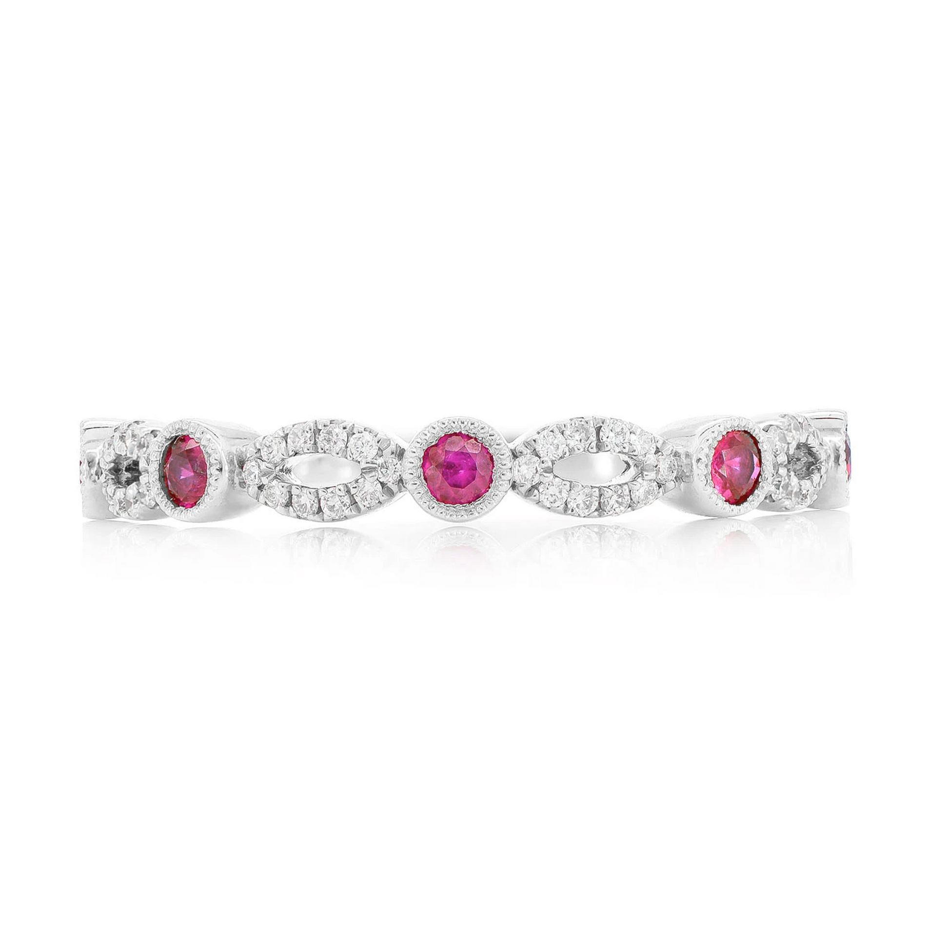Ruby Diamond Stackable Band Ring in 14K white gold, front view