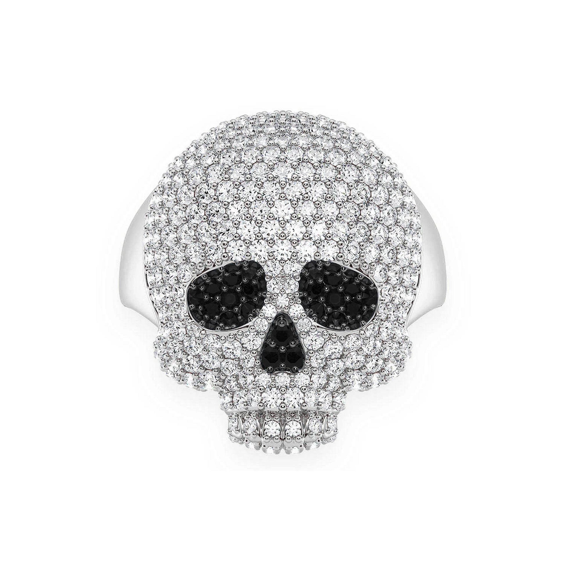 Jawless Skull Diamond Ring in 14K white gold, front view