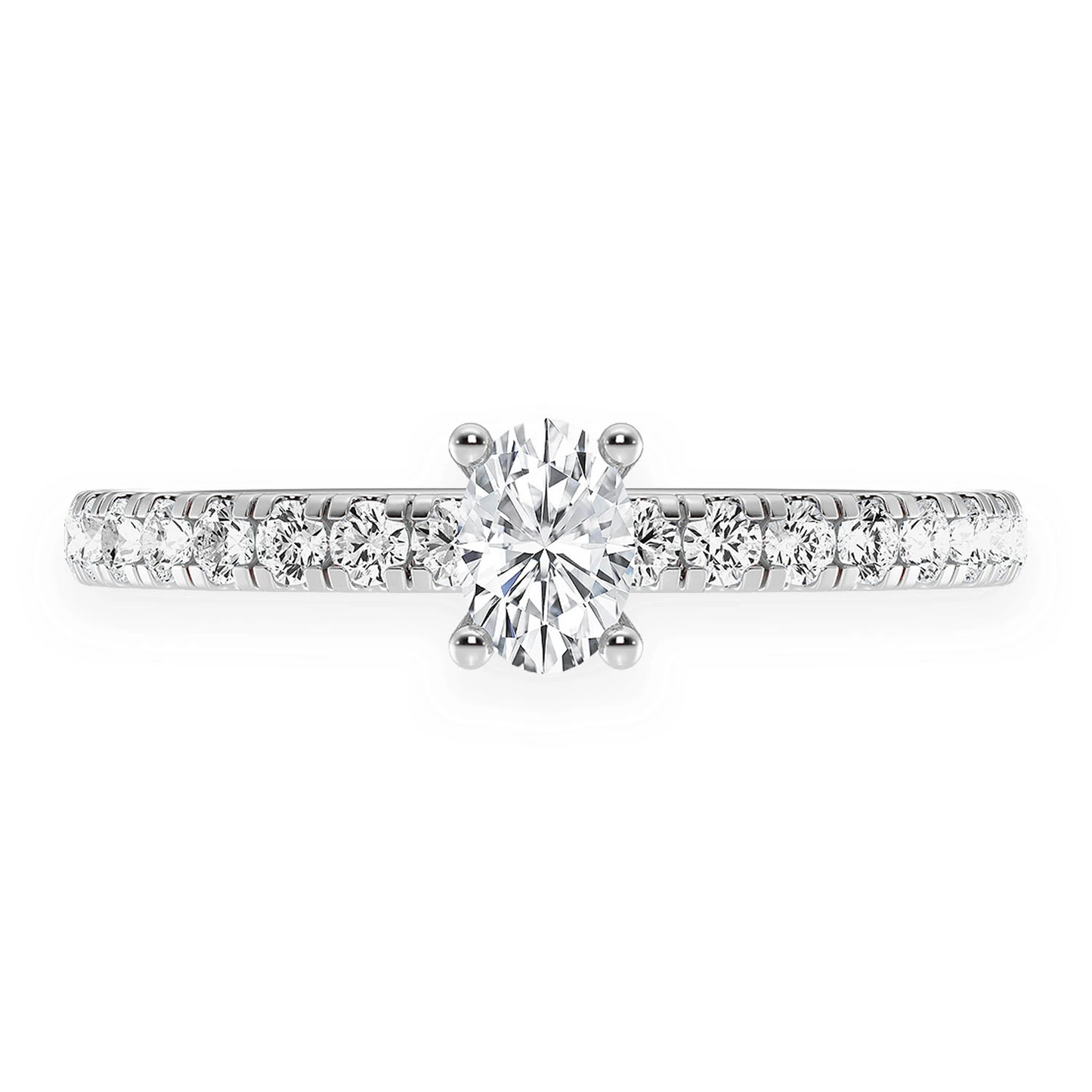 One Row Under Halo Diamond Ring in 14K white gold, front view