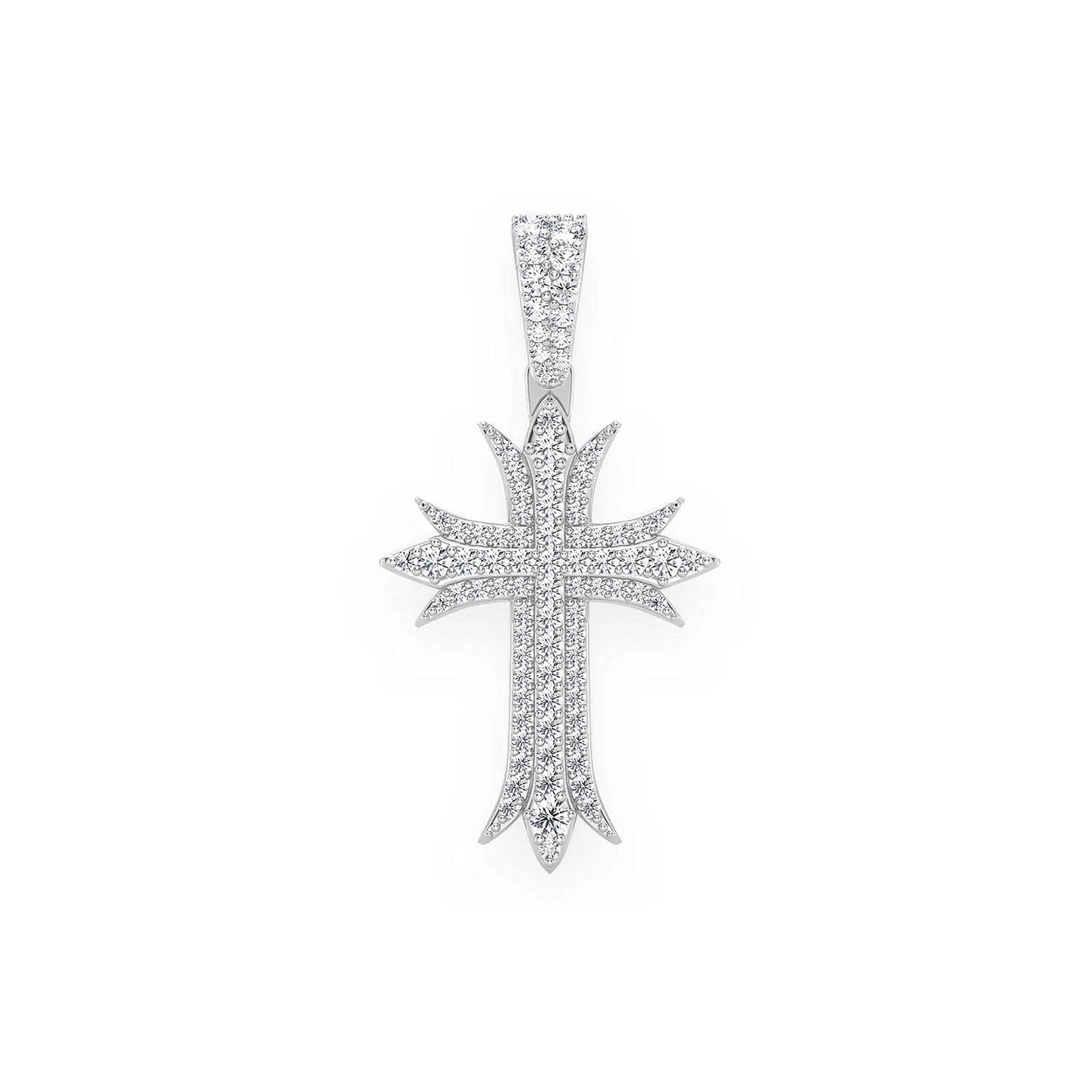 Triple Point Cross Pendant in 14K white gold, Statement | 0.65ctw, front view