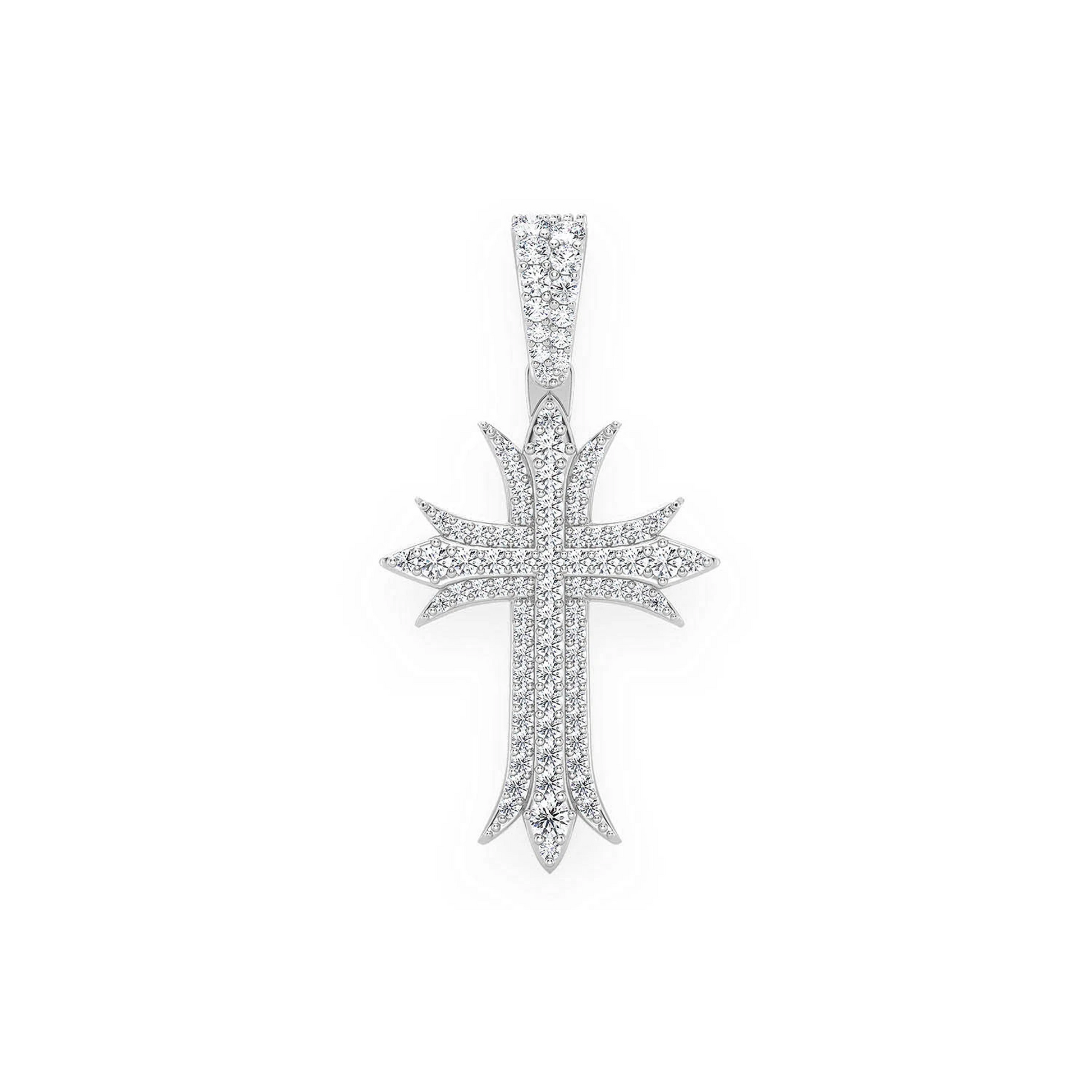 Triple Point Cross Pendant in 14K white gold, Statement | 0.65ctw, front view