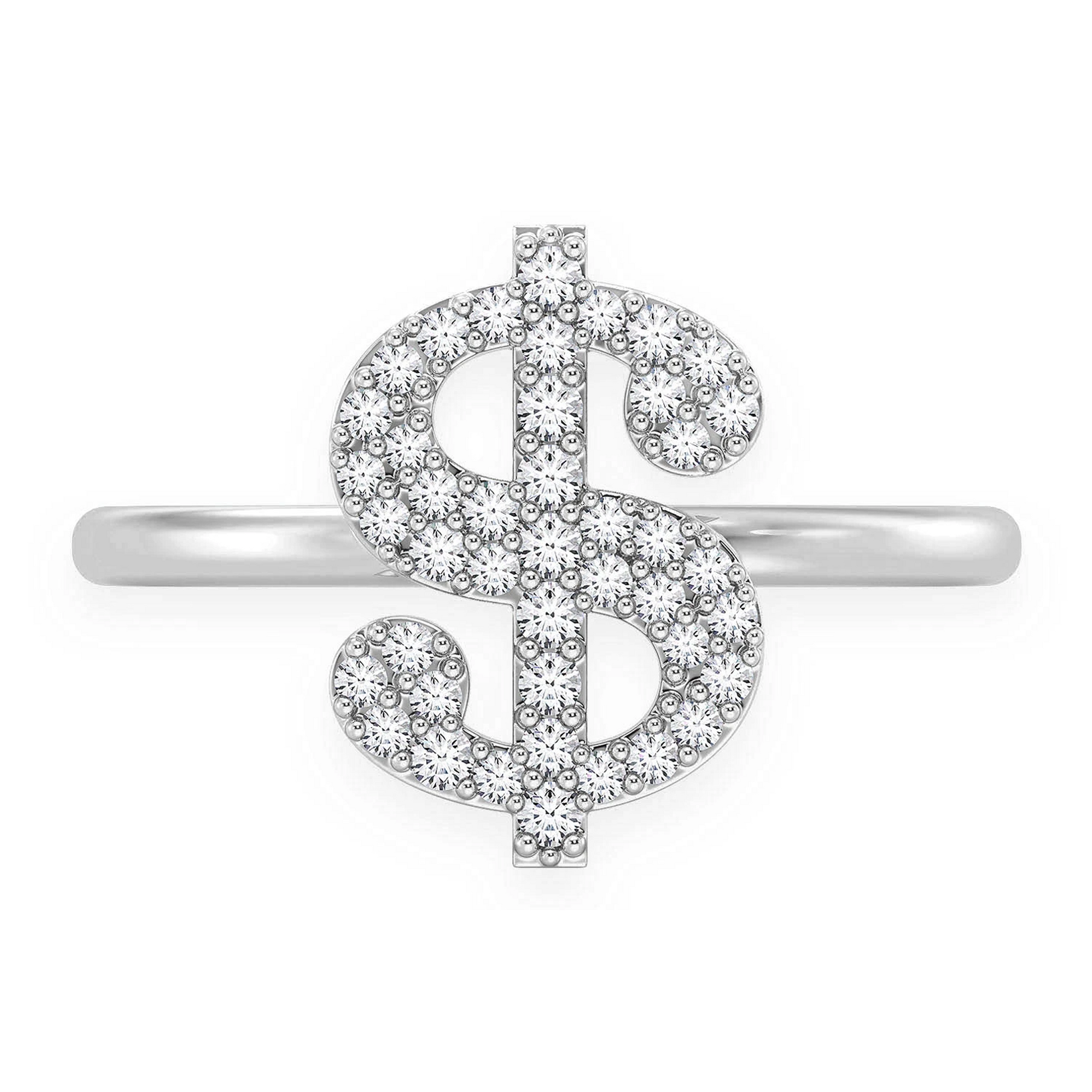 Dollar Sign Diamond Ring in 14K white gold, front view