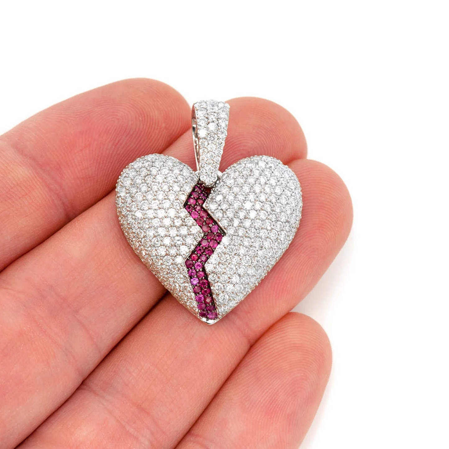 Broken Heart Diamond Pendant in 14K rose gold, angled view