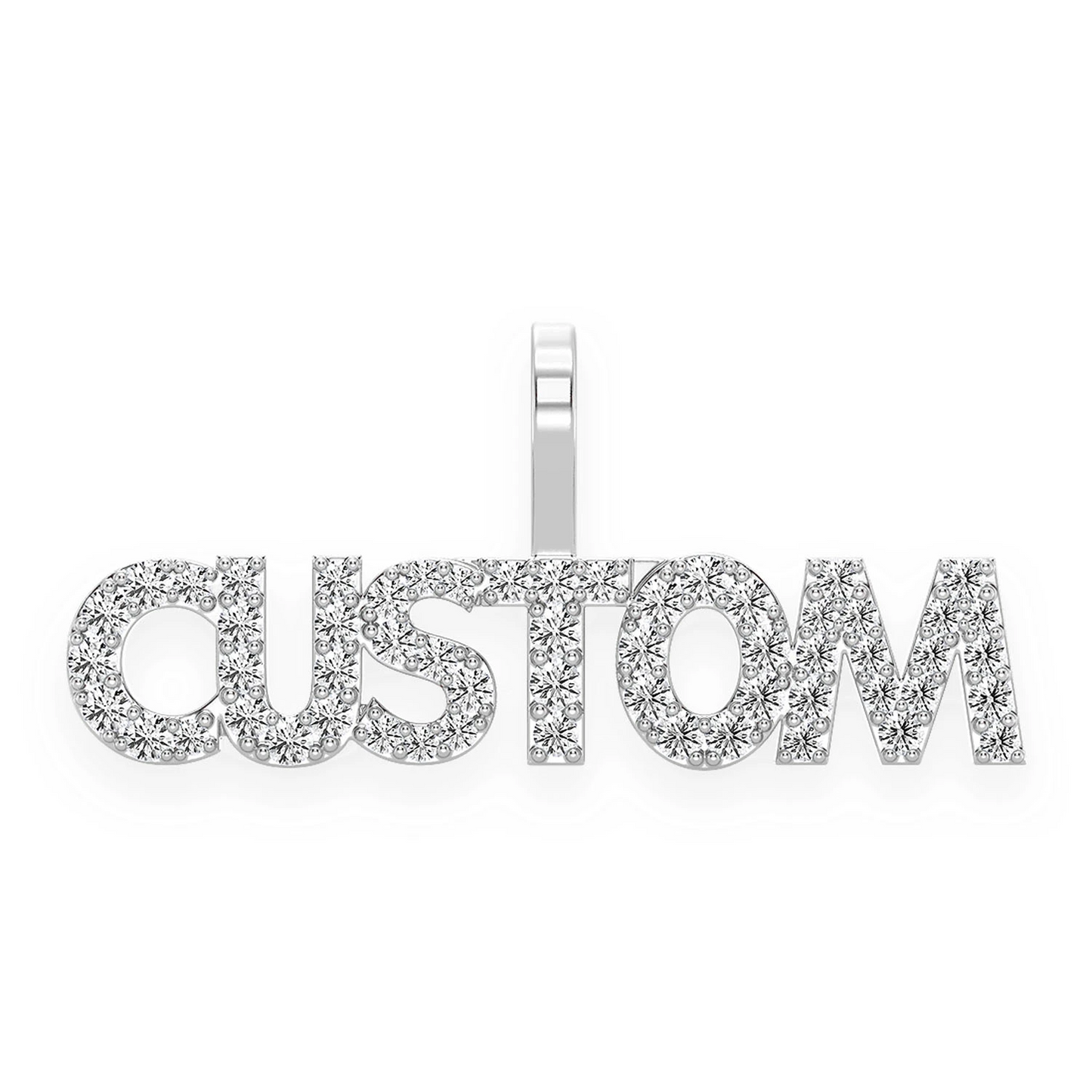 Mini Custom Diamond Nameplate Pendant in 14K white gold, front view