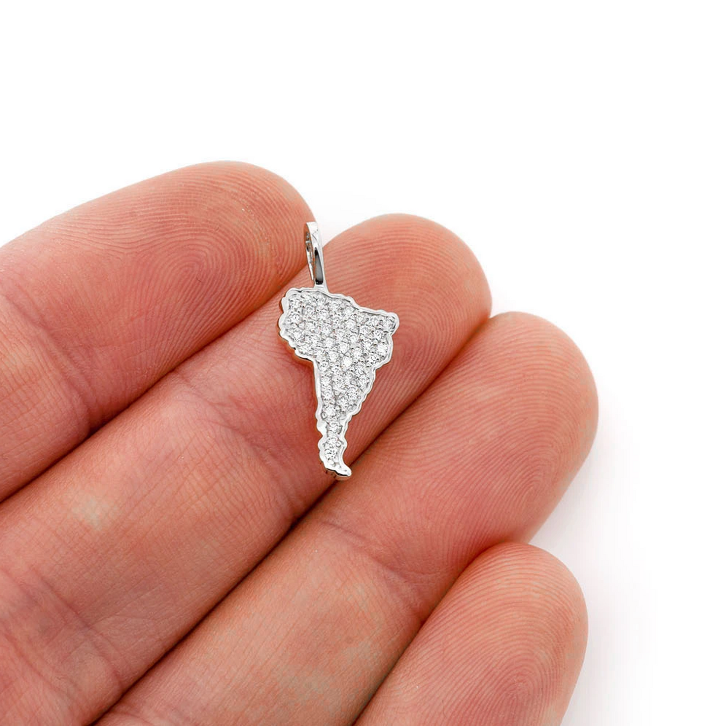 South America Diamond Pendant in 14K white gold, angled view