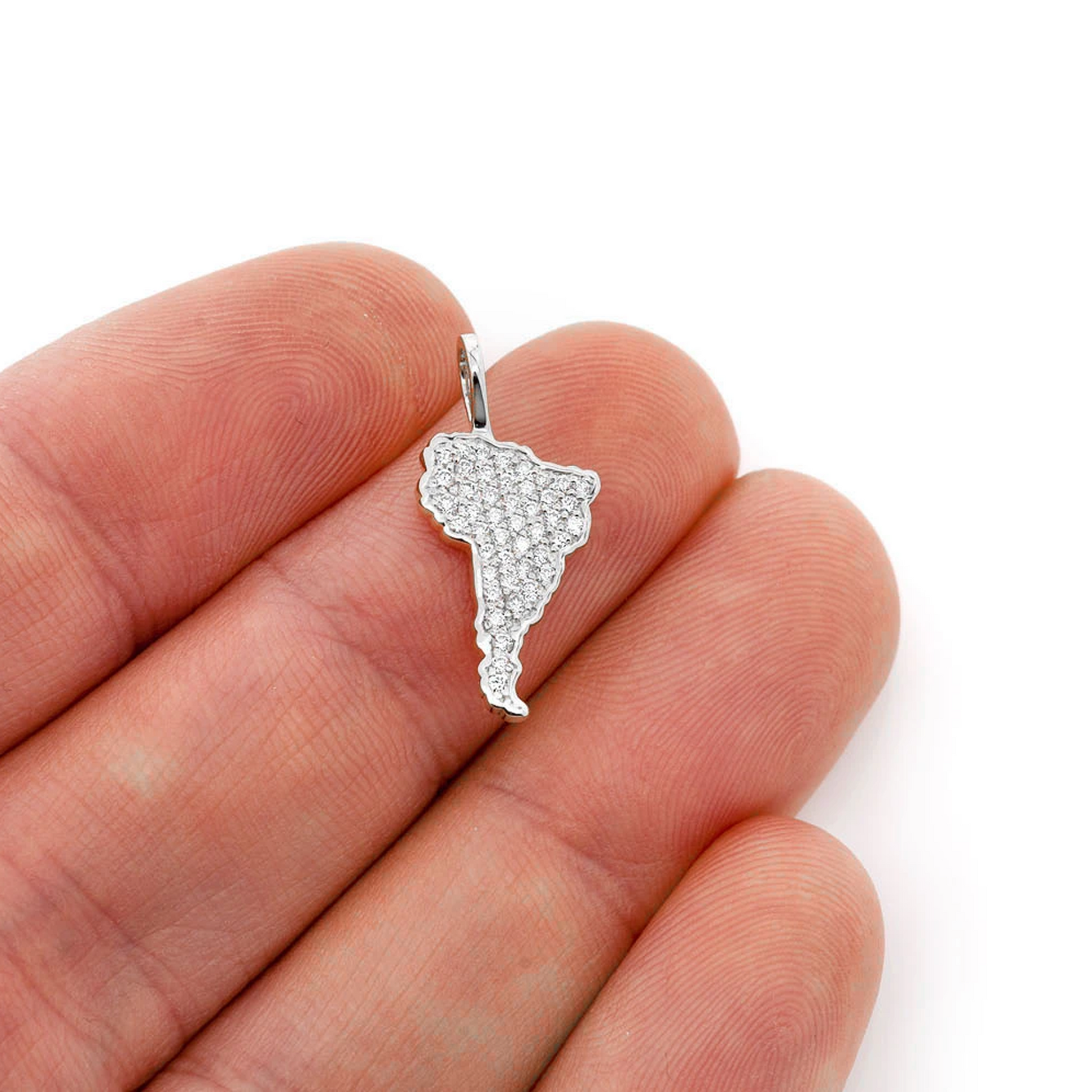 South America Diamond Pendant in 14K white gold, angled view