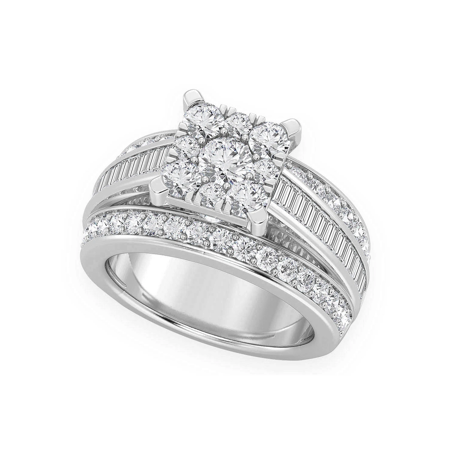 Cathedral Channel Baguette Engagement Ring in 14K white gold, detail view