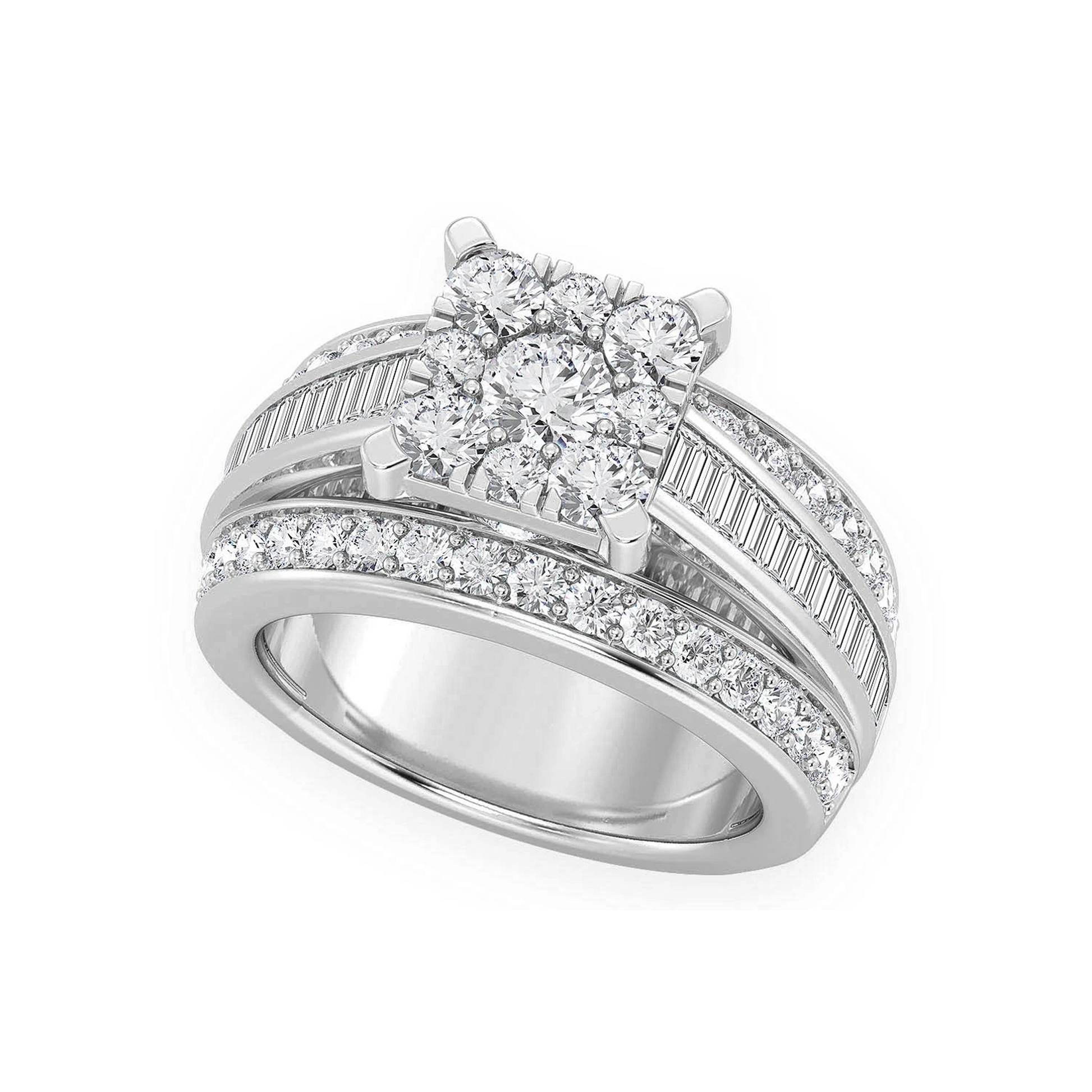 Cathedral Channel Baguette Engagement Ring in 14K white gold, detail view