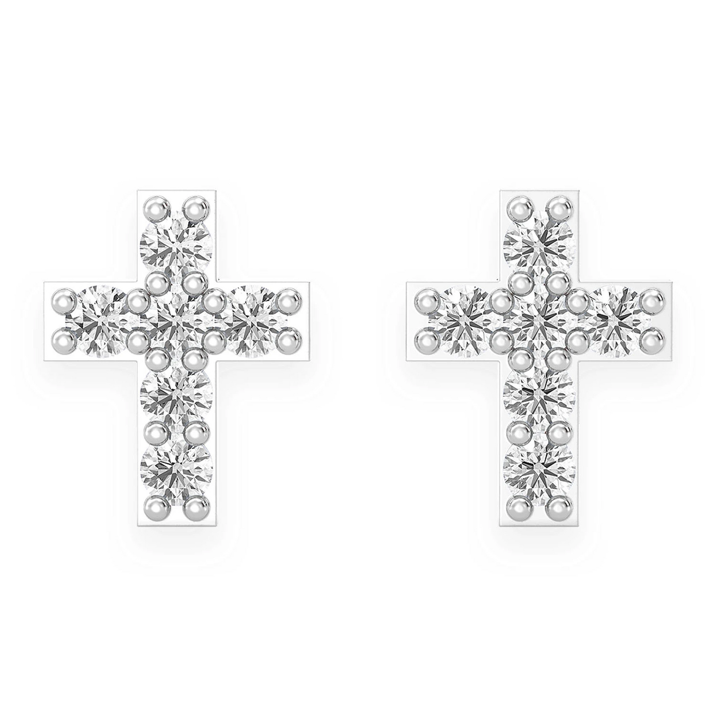 Cross Diamond Stud Earrings in 14K white gold, front view