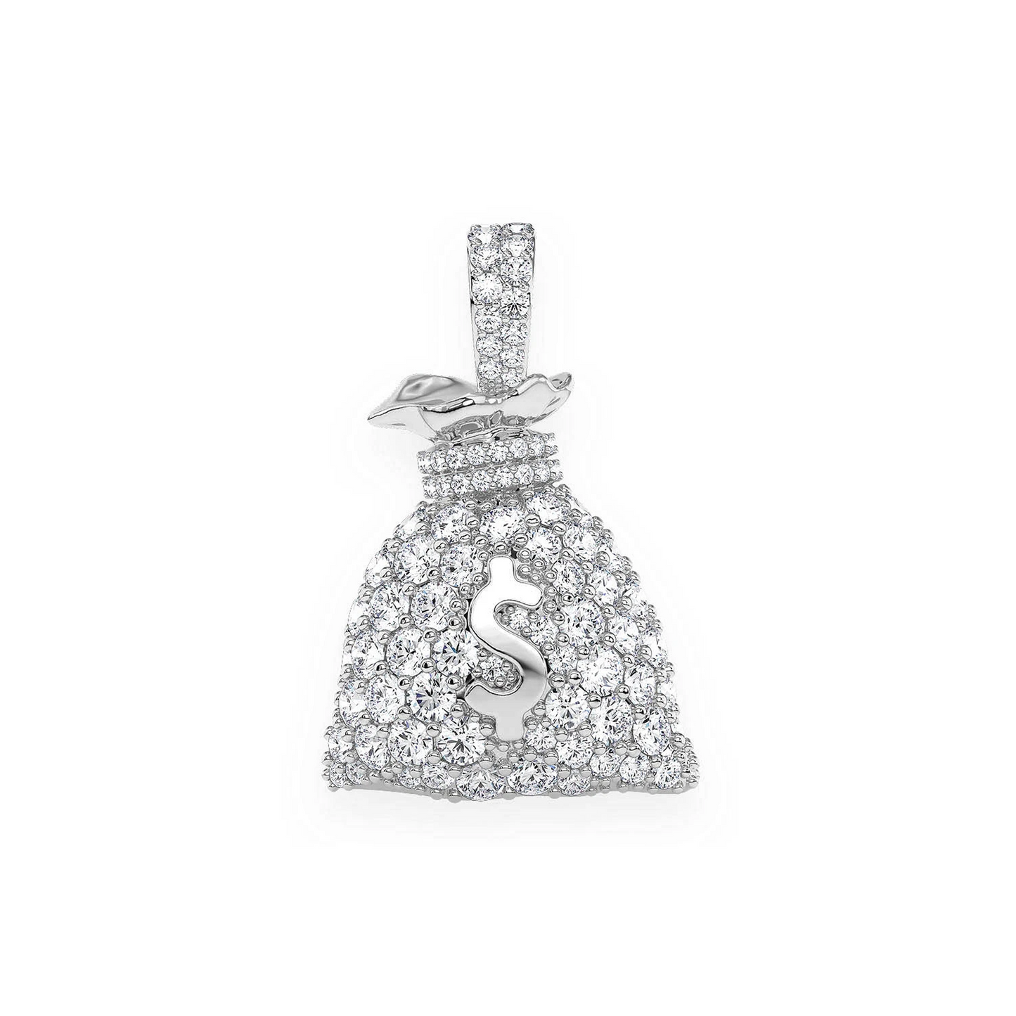 Money Bag Diamond Pendant in 14K white gold, front view