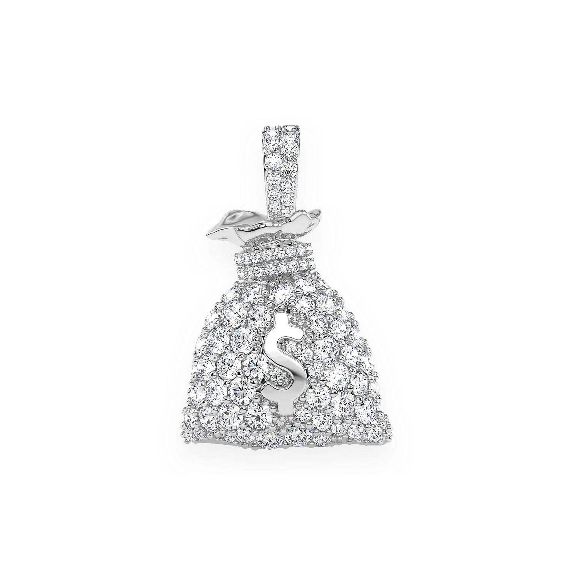 Money Bag Diamond Pendant in 14K white gold, front view