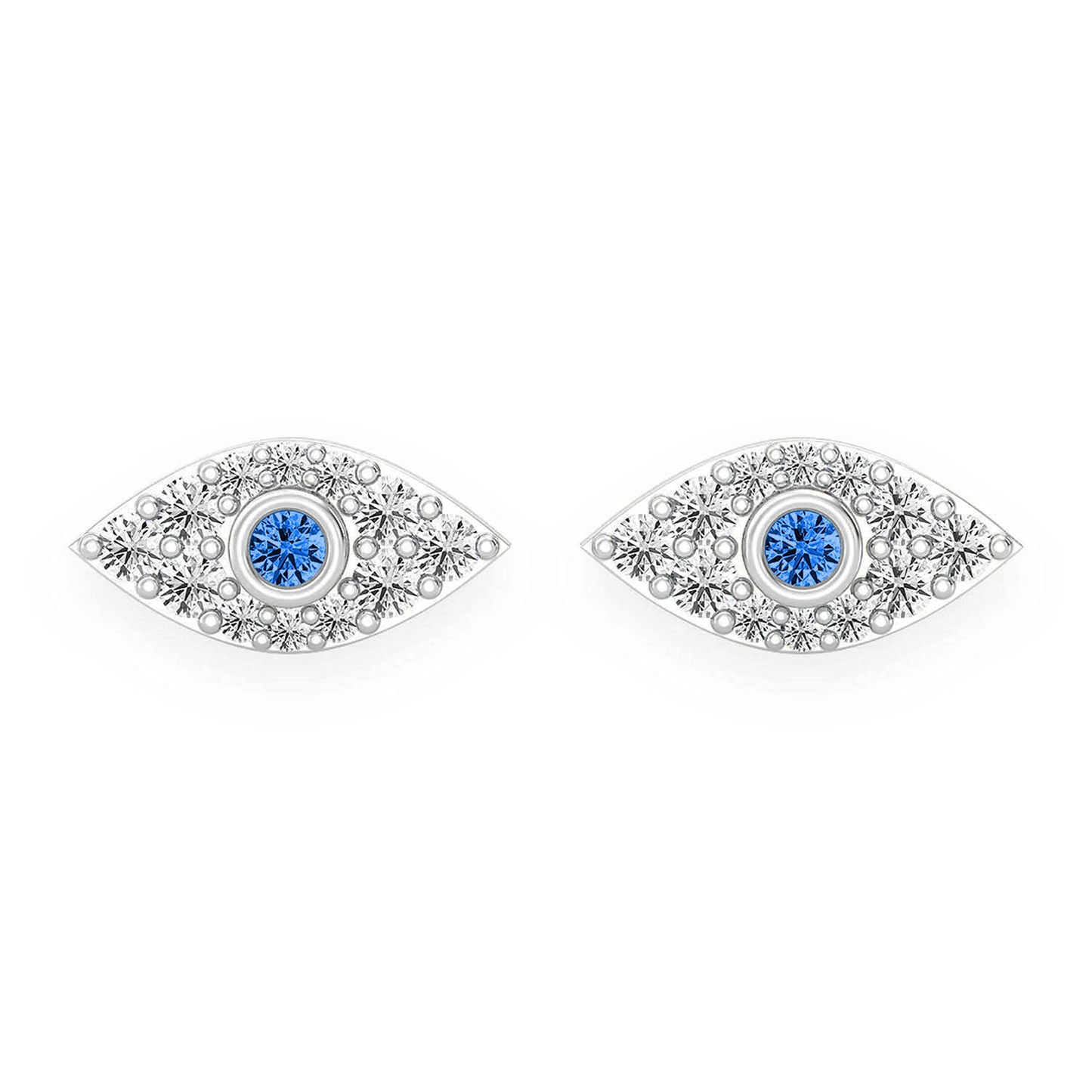 Evil Eye Diamond Studs in 14K white gold, front view