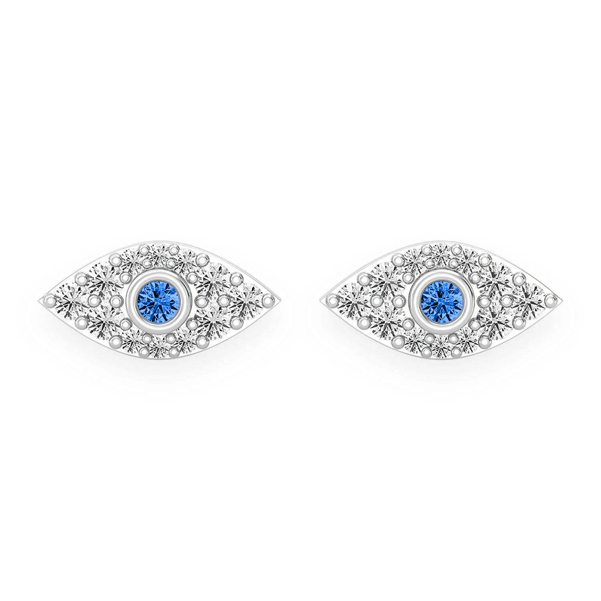 Evil Eye Diamond Studs in 14K white gold, front view