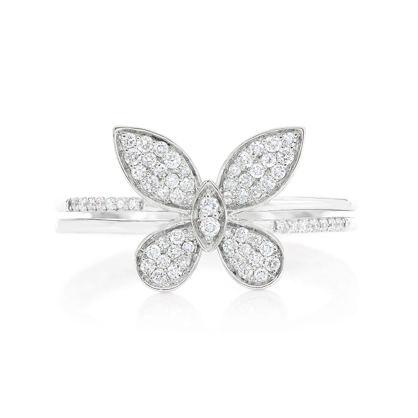 Butterfly Diamond Ring in 14K white gold, front view