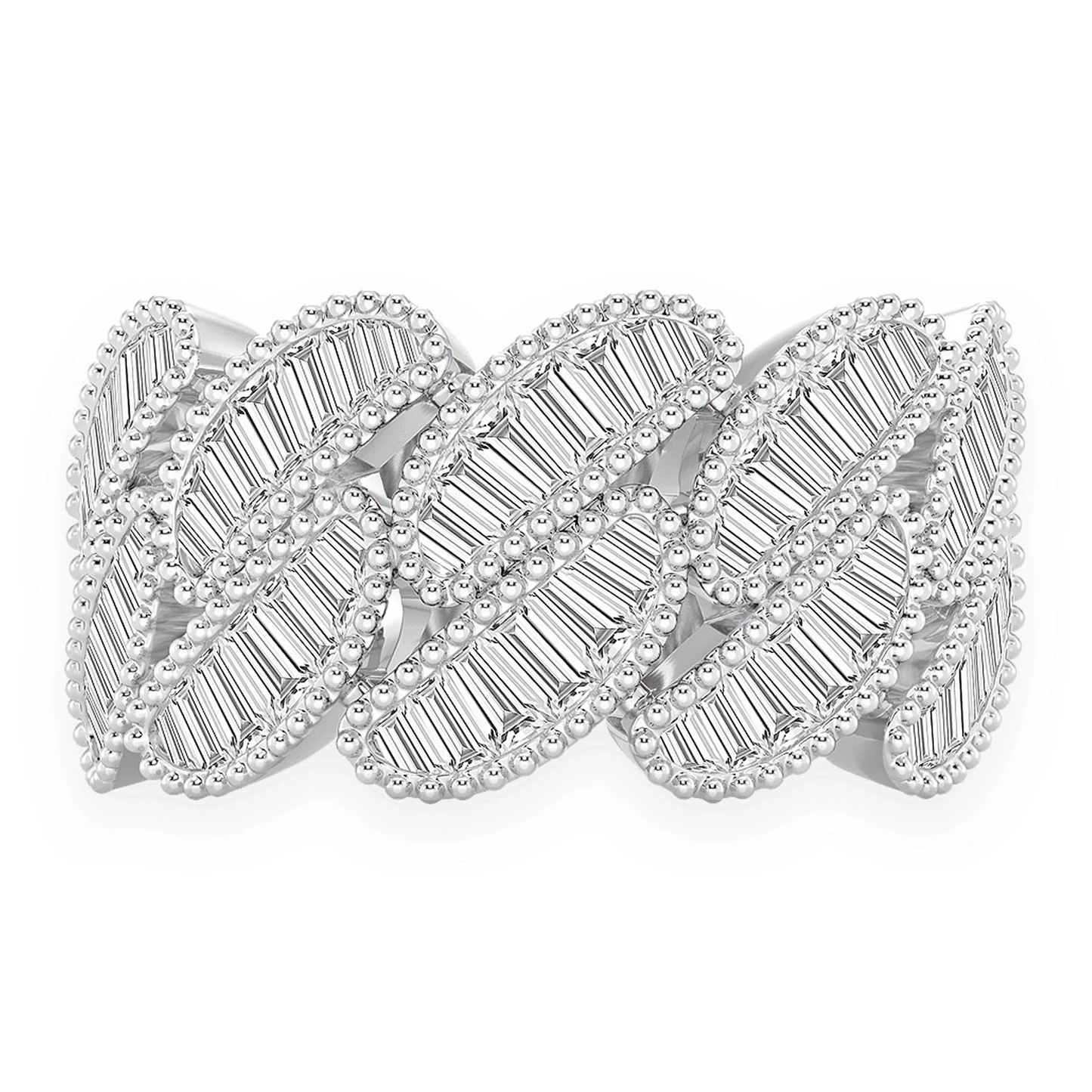 Miami Cuban Baguette Diamond Ring in 14K white gold, front view