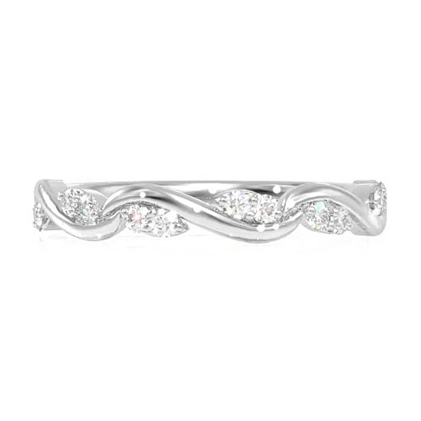 Leaf on Vine Diamond Band in 14K white gold, front view