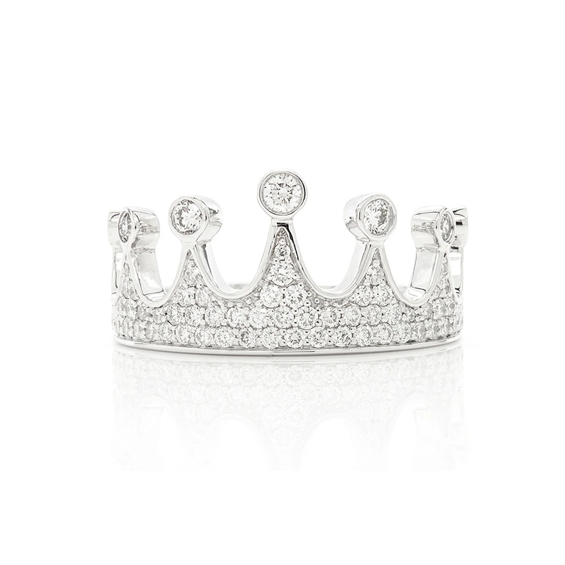 Crown Diamond Ring in 14K white gold, front view