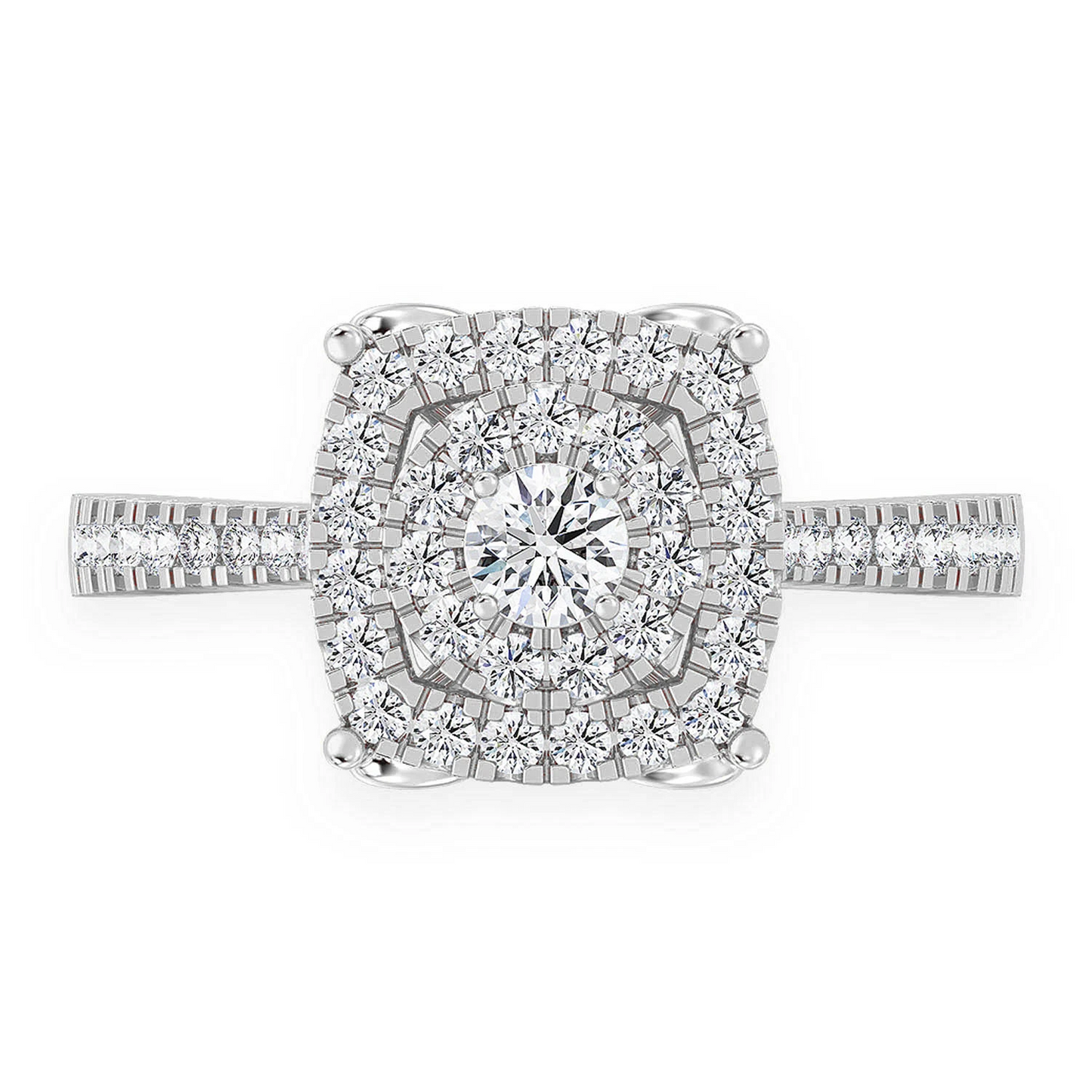 Square & Round Diamond Engagement Ring in 14K white gold, front view