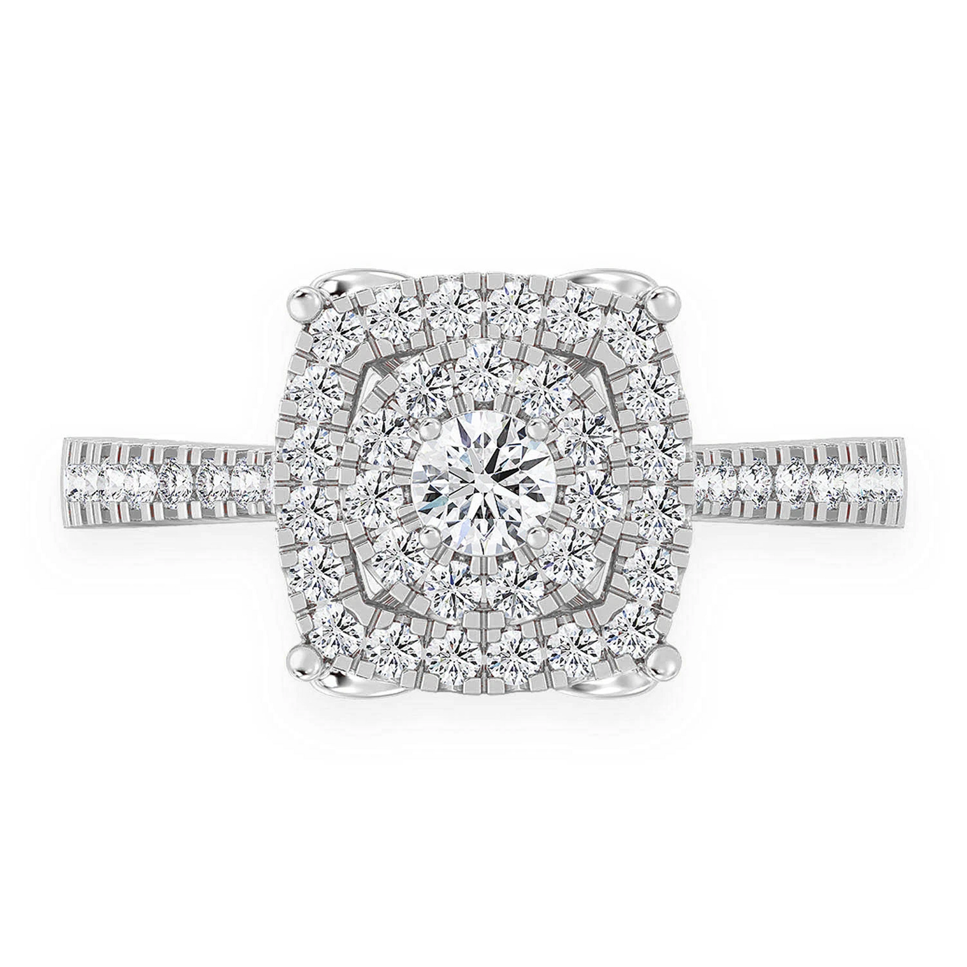 Square & Round Diamond Engagement Ring in 14K white gold, front view