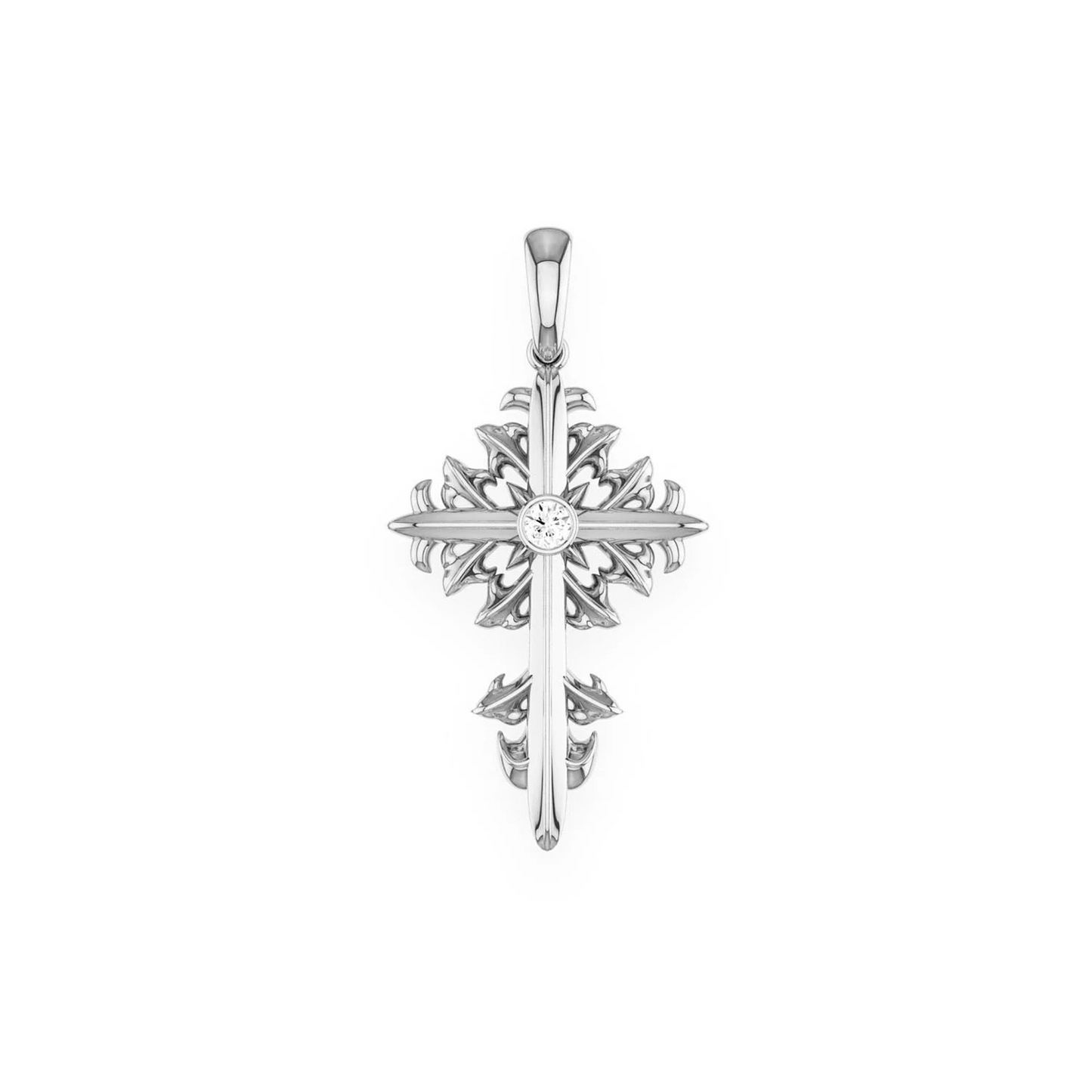 Filigree Diamond Cross Pendant in 14K white gold, Entry | 0.02ctw, front view