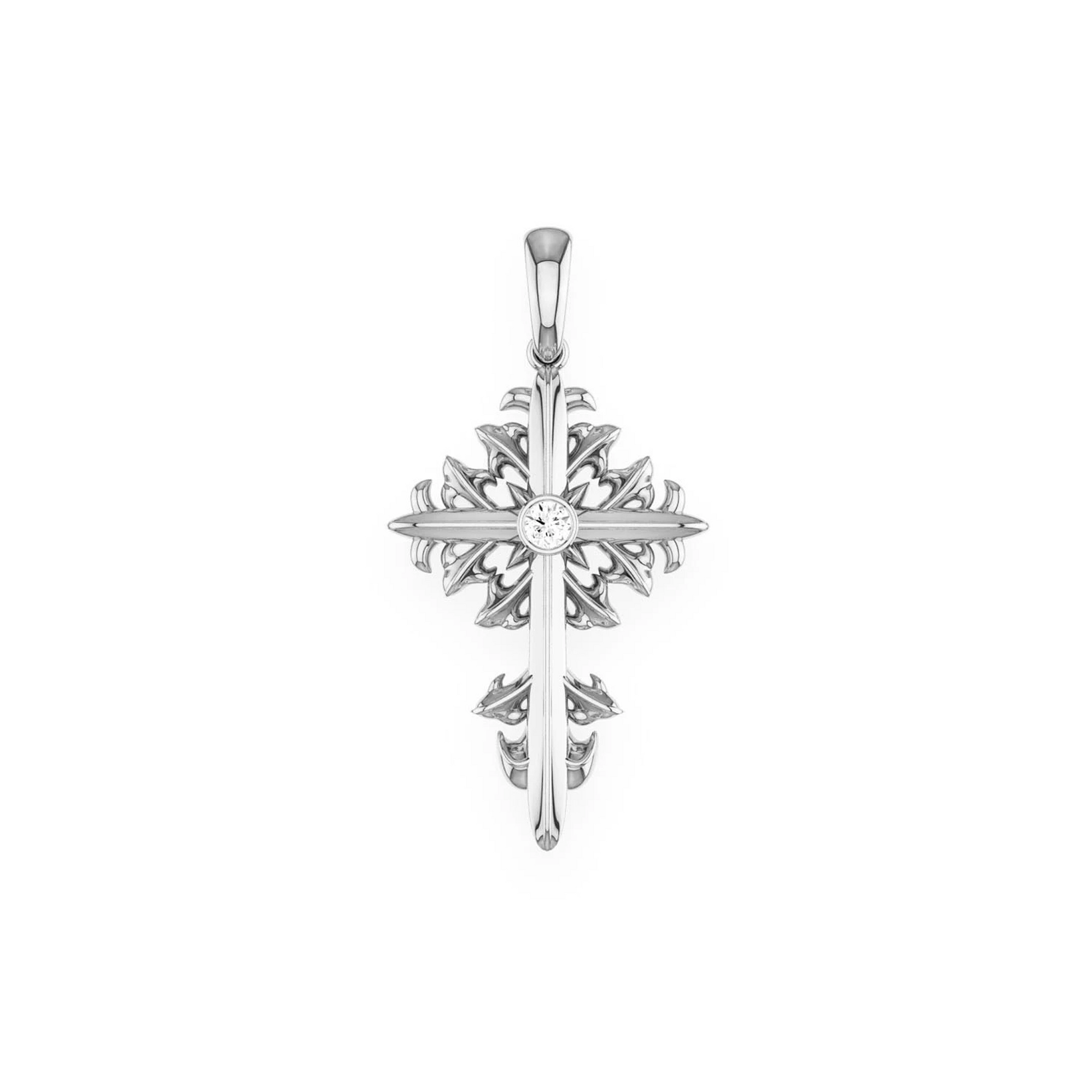 Filigree Diamond Cross Pendant in 14K white gold, Entry | 0.02ctw, front view