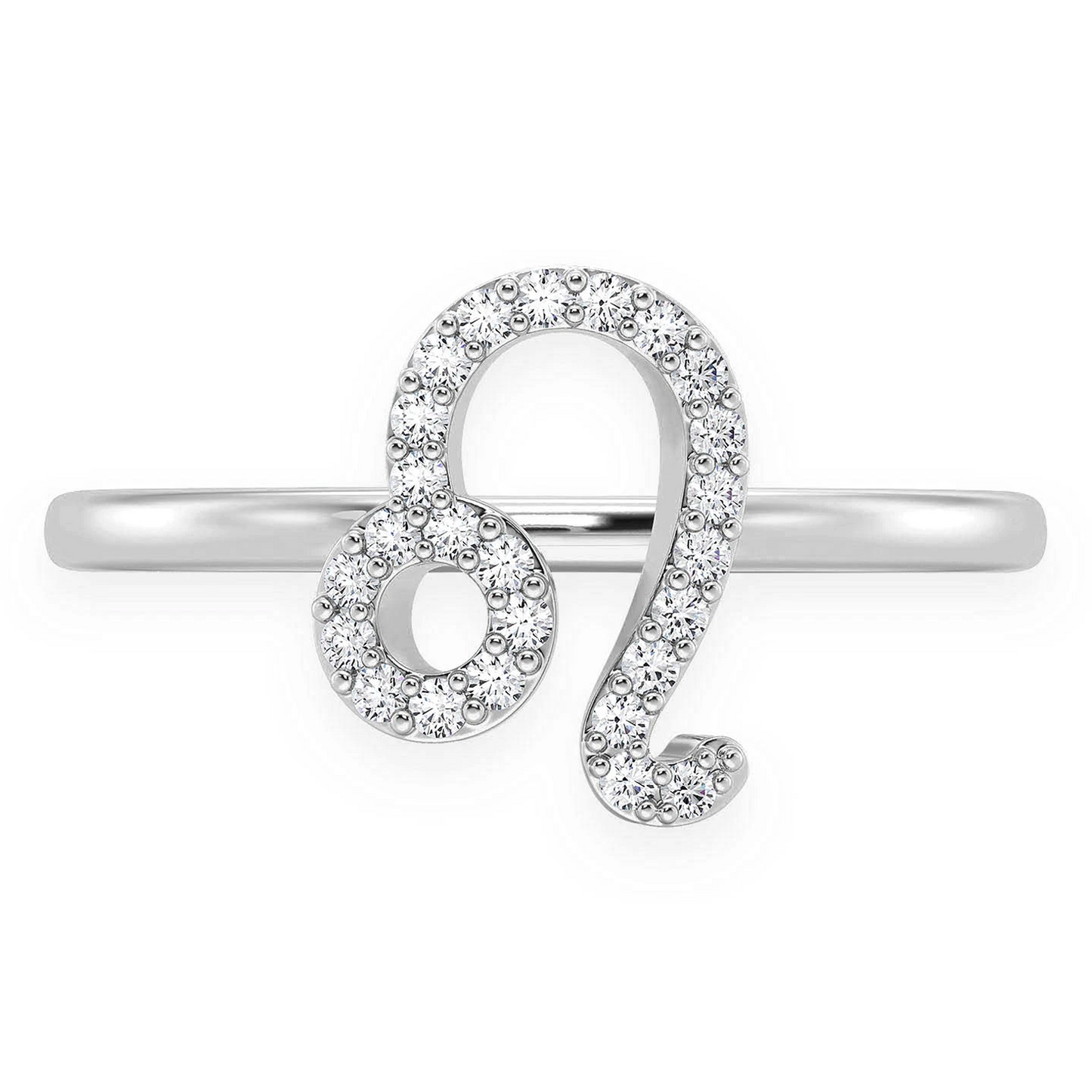 Zodiac Diamond Ring in 14K white gold, Leo design, front view