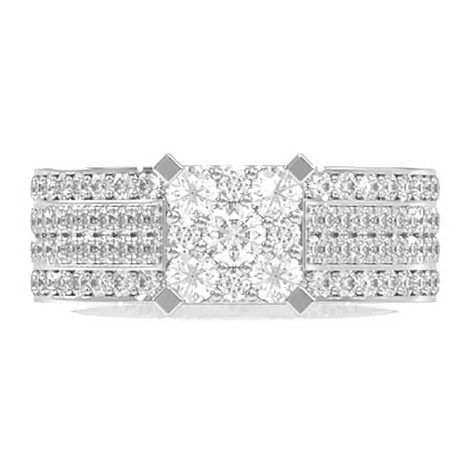 Round Cluster Halo Engagement Ring in 14K white gold, front view