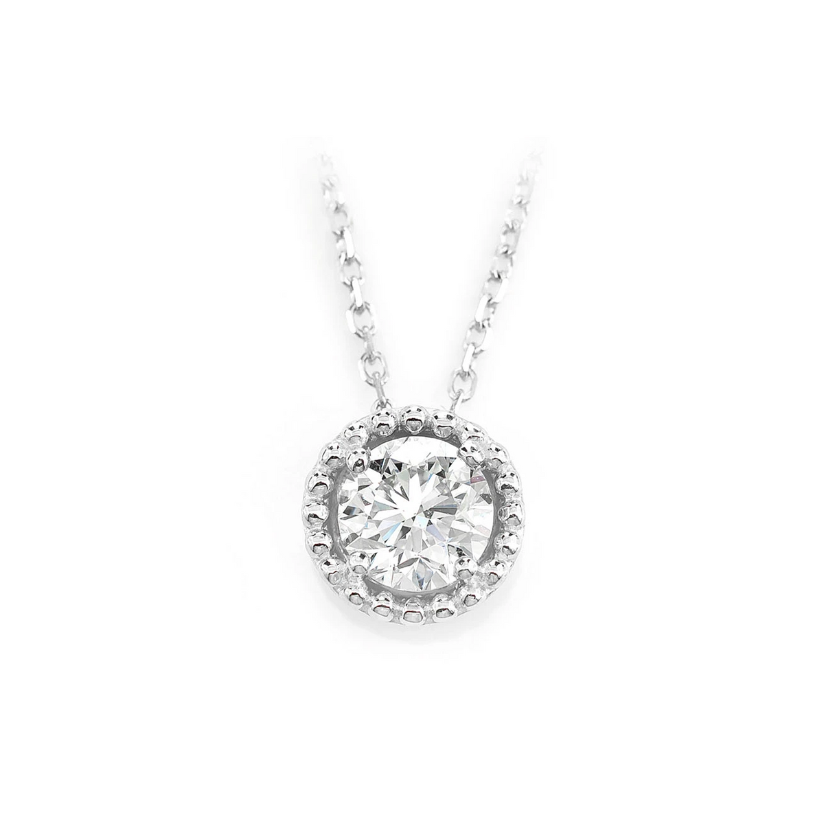 Beaded Halo Diamond Solitaire Necklace